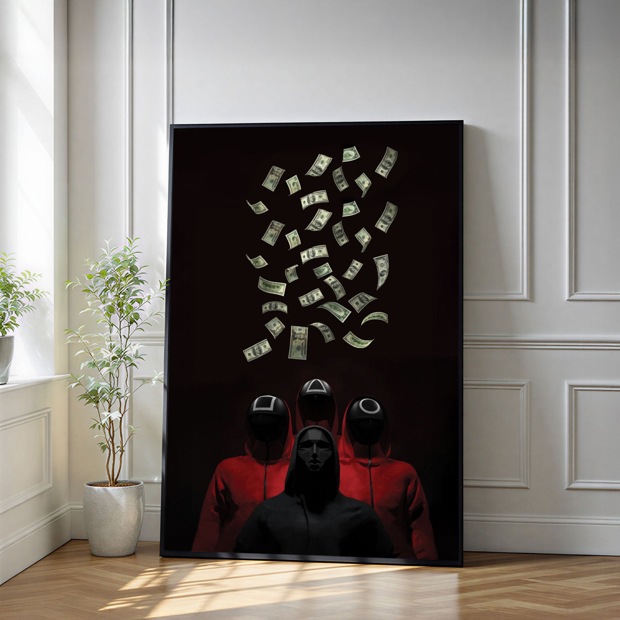 The Castle Decor Money Heist Style Wall Art – Abstract Masked Figures Street Art, Premium Sparkle Finish Wall Décor, 20×30 Inch for Home & Office