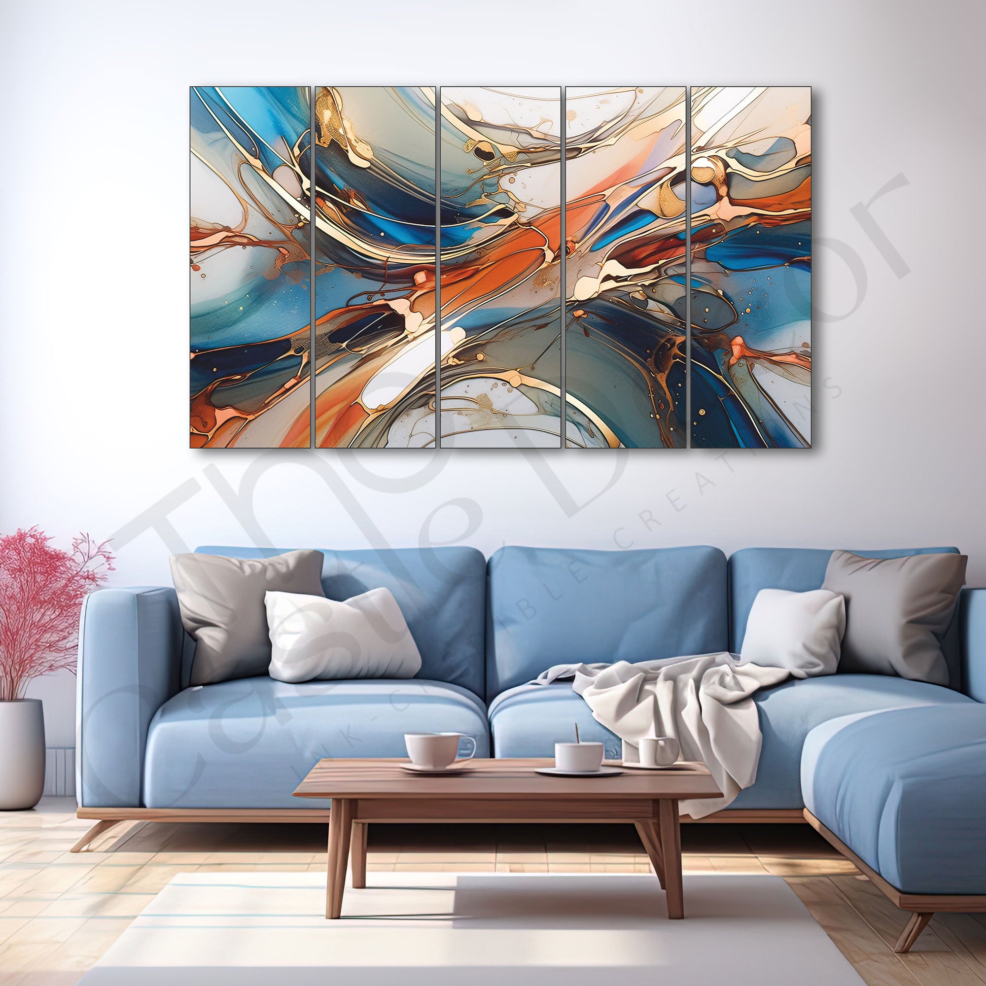 Marble Abstract.Set of 5 Big Size Multiple Frames Wall Art Painting for living room,Bedroom,Drawing room,Hotels-Wooden Framed-Digital Painting 27x48"