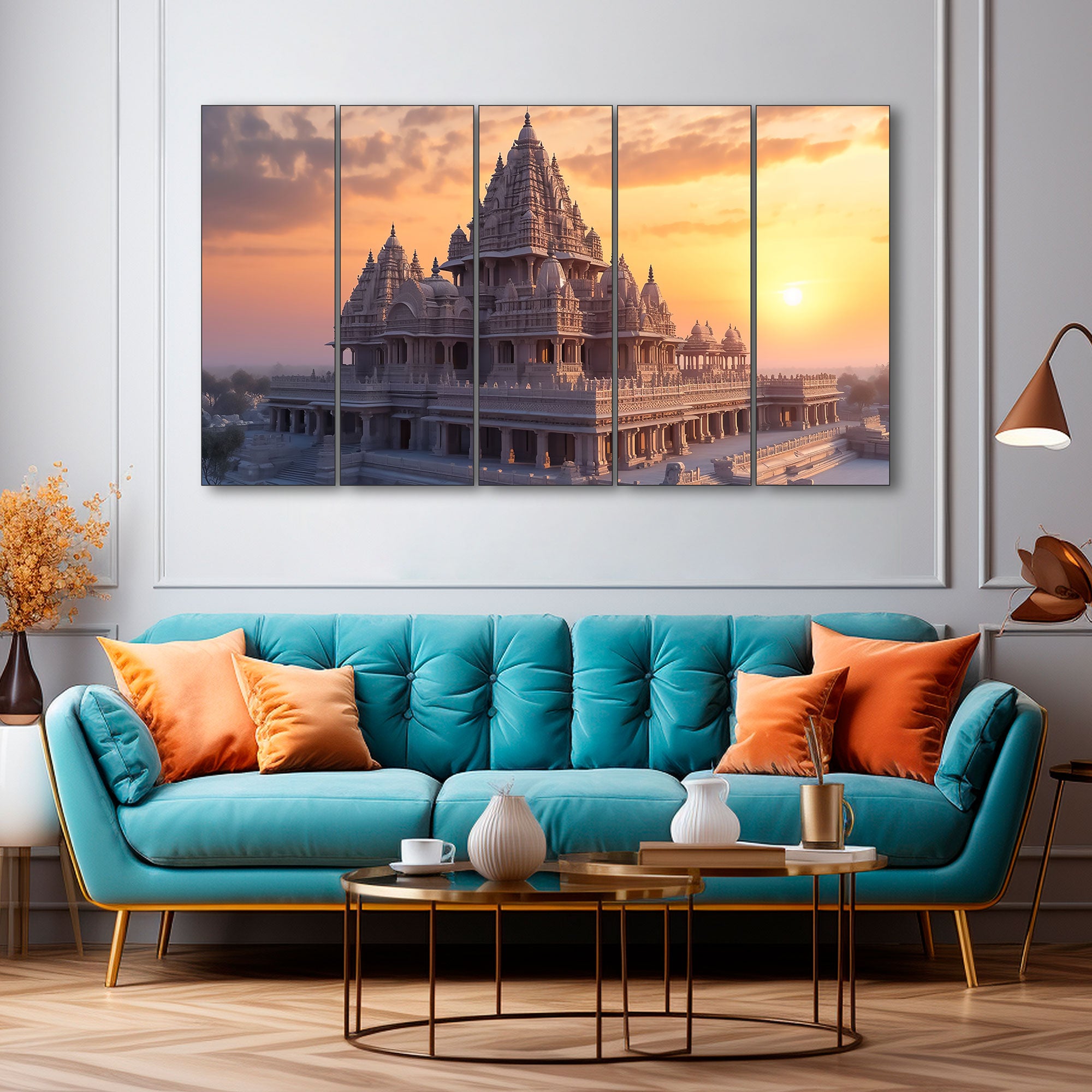Ram Mandir Painting with frame Big Size Wall Art for living room,Bedroom,Drawing room,Hotels