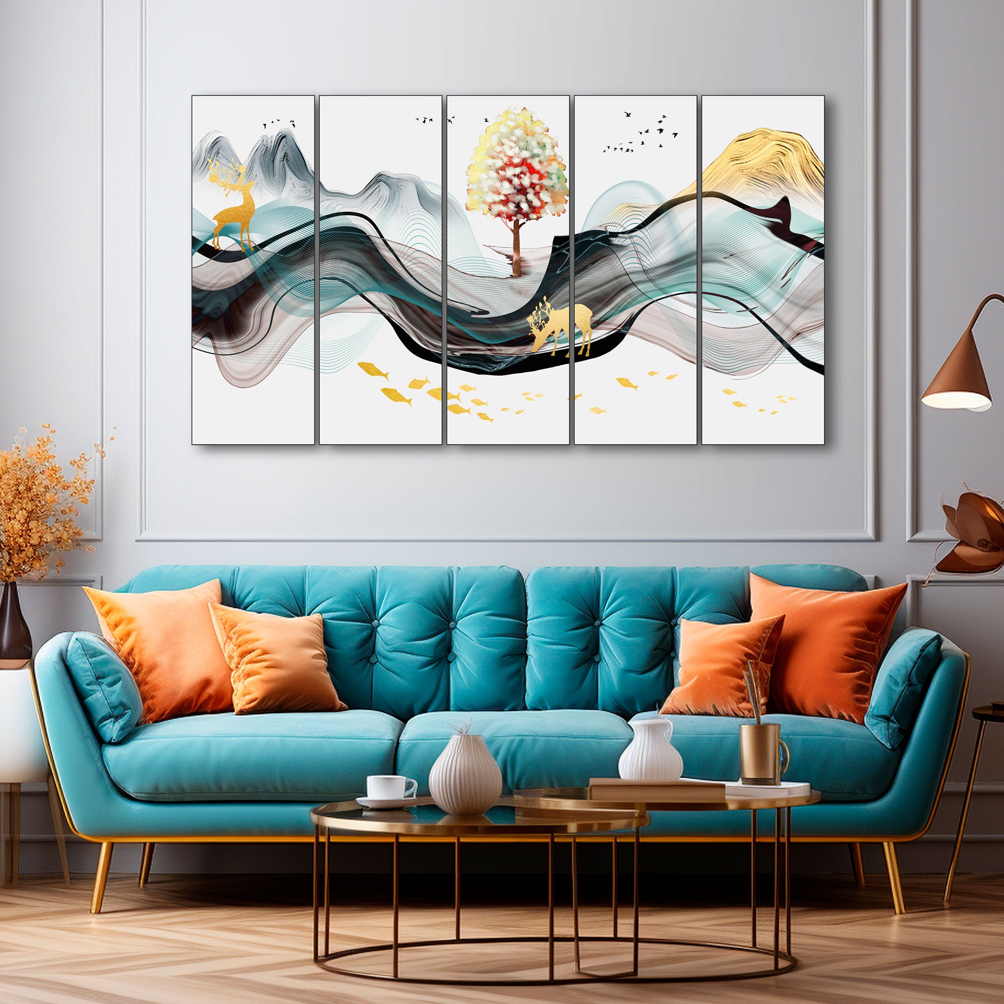 Golden Deer Painting with frame Big Size Wall Art for living room,Bedroom,Drawing room,Hotels