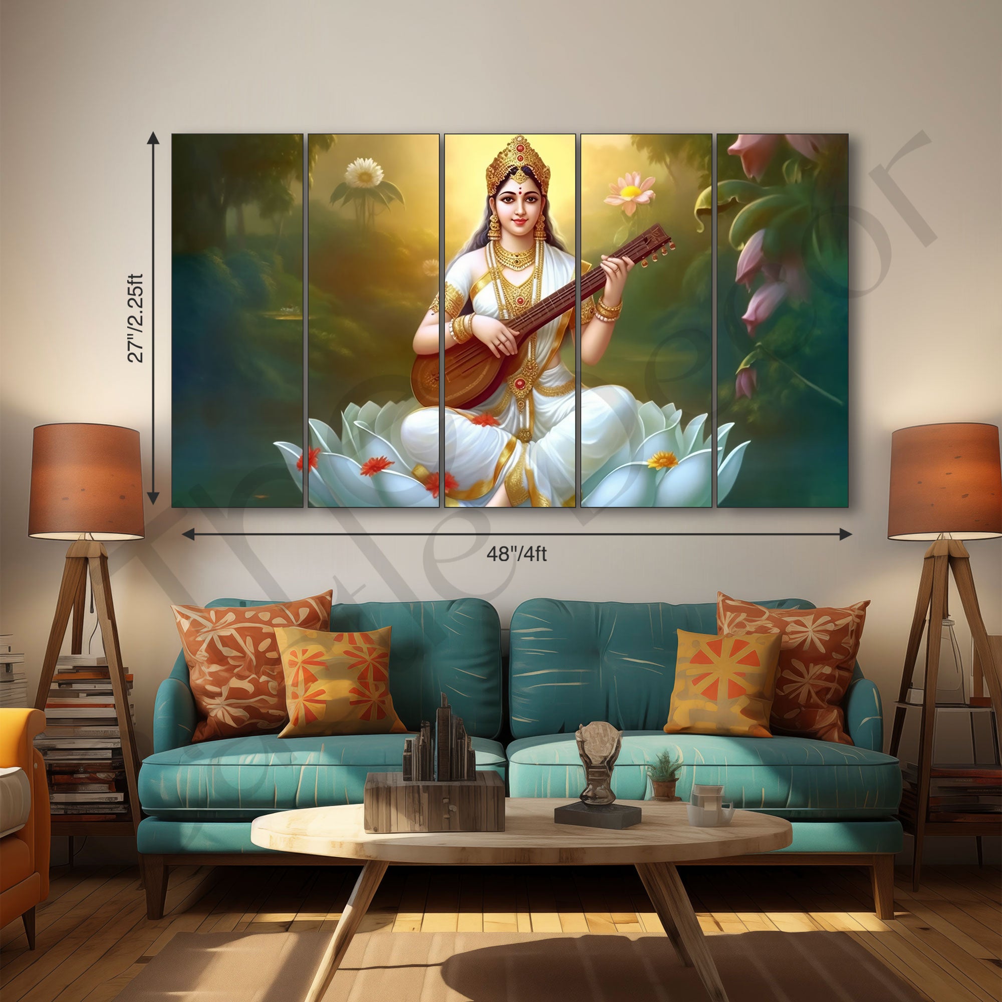 Goddess Saraswati ji Painting with frame Big Size Wall Art for living room,Bedroom,Drawing room,Hotels