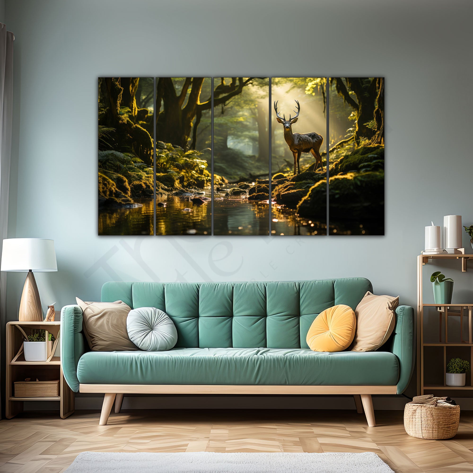 Vaastu Golden Deer Painting with frame Big Size Wall Art for living room,Bedroom,Drawing room,Hotels