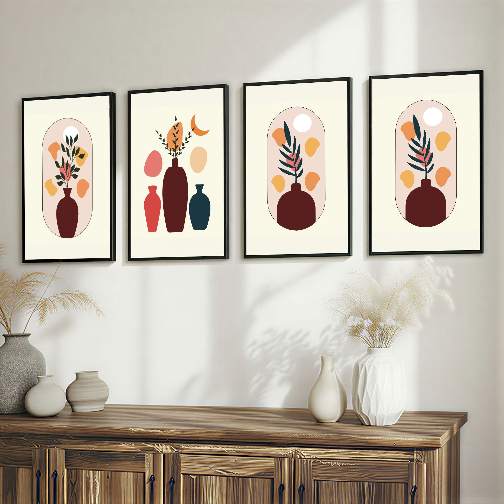 The Castle Decor Boho Wall Art for Living Room Big Size | Framed Abstract Botanical Paintings for Living Room & Bedroom | Modern Home Decoration & Perfect Gifting Option | Set of 4 (11×17 Inch Each)6