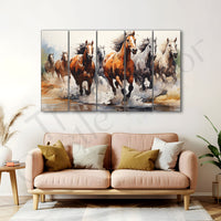 Vastu 7 Running Horse Painting Set of 5 for Home Decoration