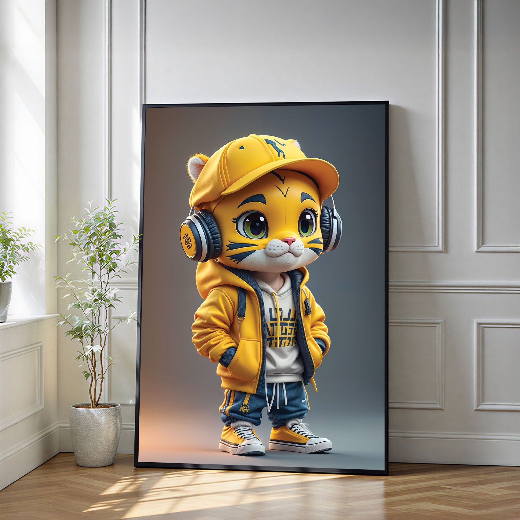 The Castle Decor Cute Street Style Cat Wall Art Poster, Urban Cartoon Character Artwork with Premium Sparkle Finish, 20×30 Inch Wall Décor for Kids Room & Bedroom