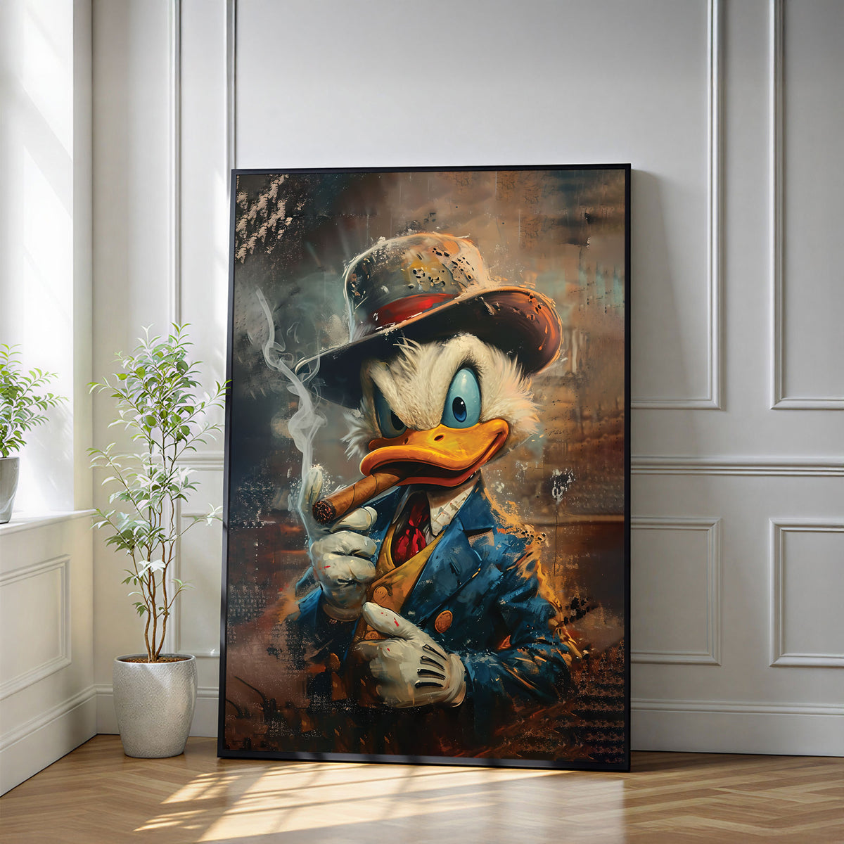 The Castle Decor Abstract Cartoon Duck Wall Art – Vintage Gangster Style Artwork, Premium Sparkle Finish Wall Décor, 20×30 Inch for Living Room, Office & Bar