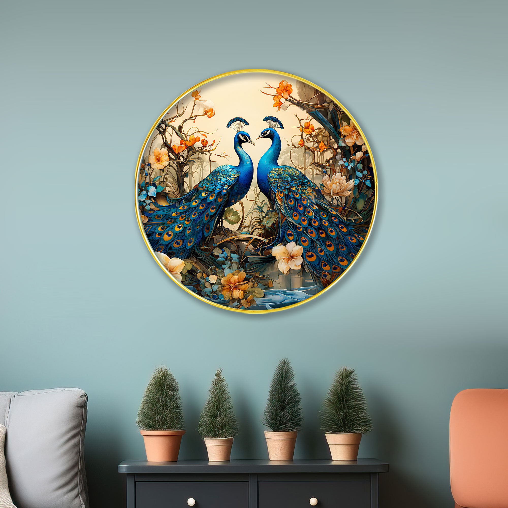 The Castle Decor Vastu Inspired Peacock Painting | Elegant Round Frame Wall Hanging for Home Decoration, Living Room, Hotel & Gift