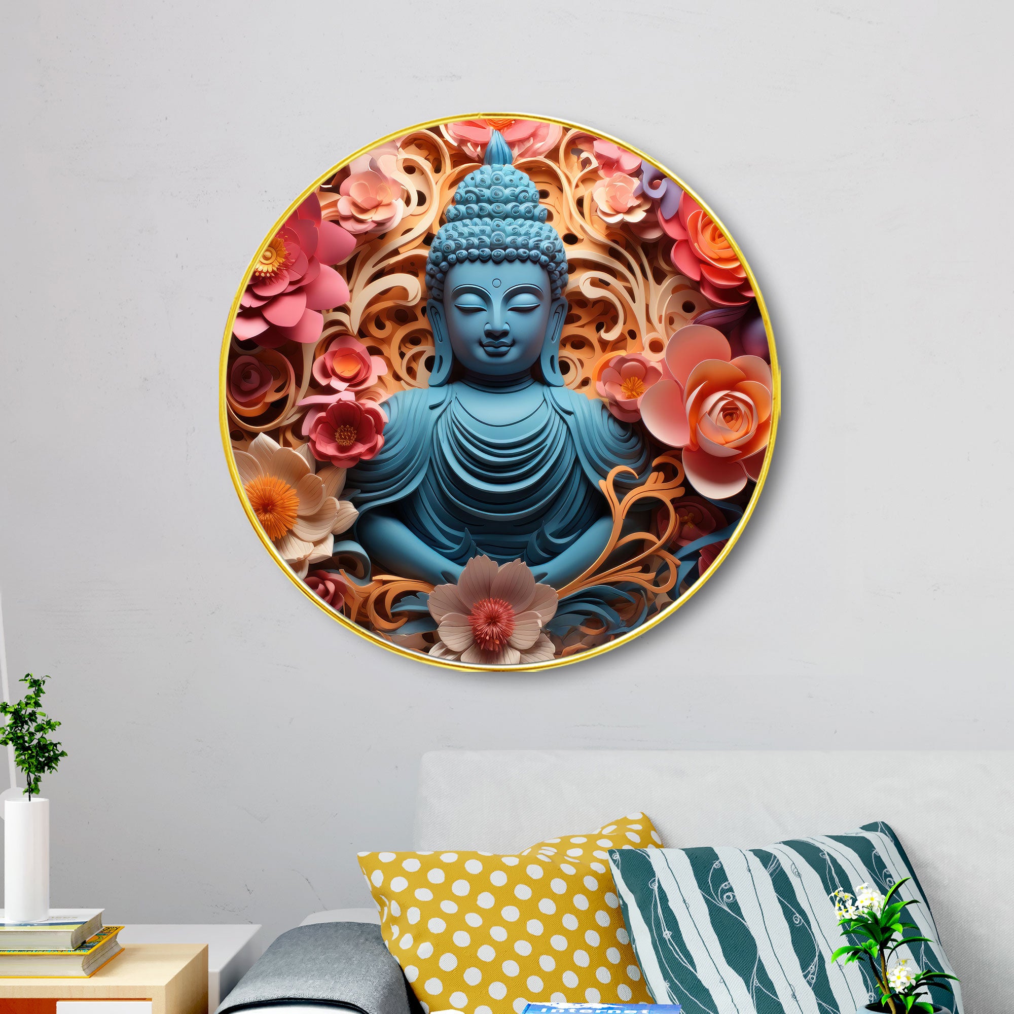 The Castle Decor Buddha Meditation Wall Hanging | Peaceful Golden Frame Artwork for Home, Living Room, Bedroom & Gift Décor