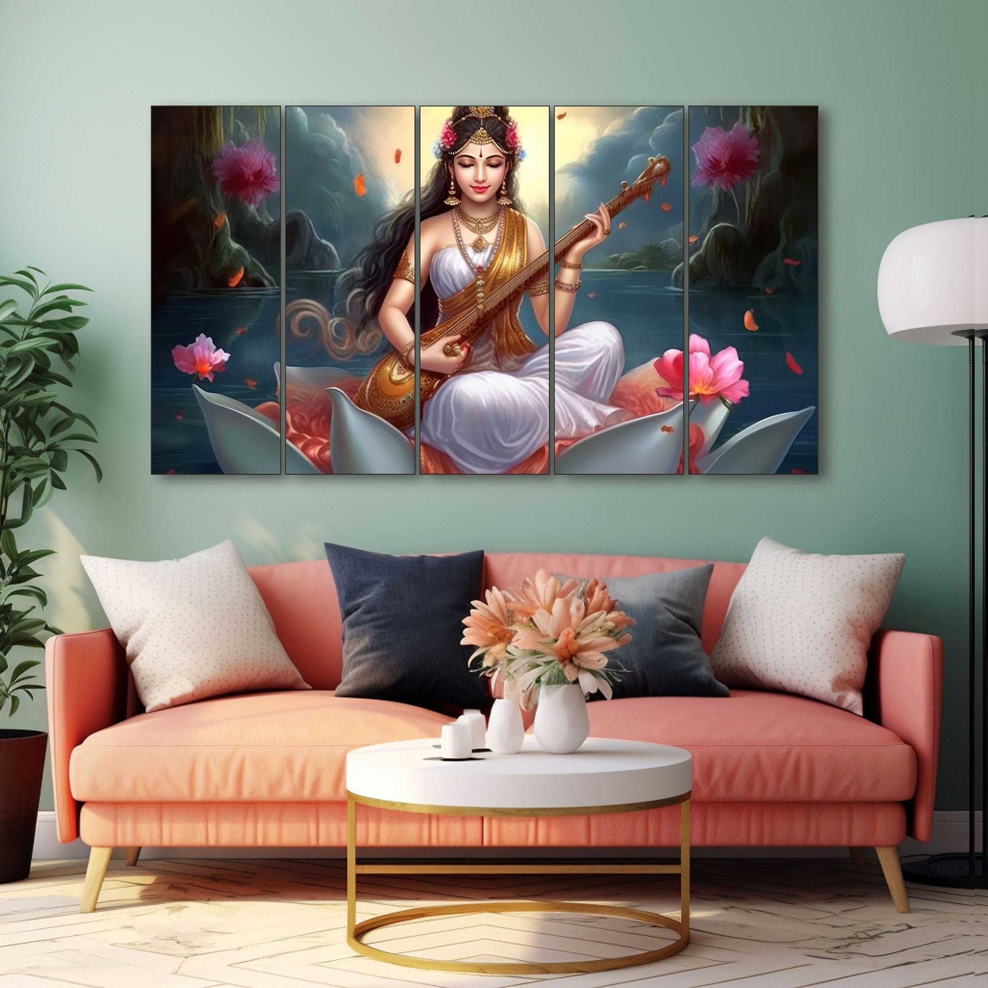 Goddess Saraswati ji Painting with frame Big Size Wall Art for living room,Bedroom,Drawing room,Hotels