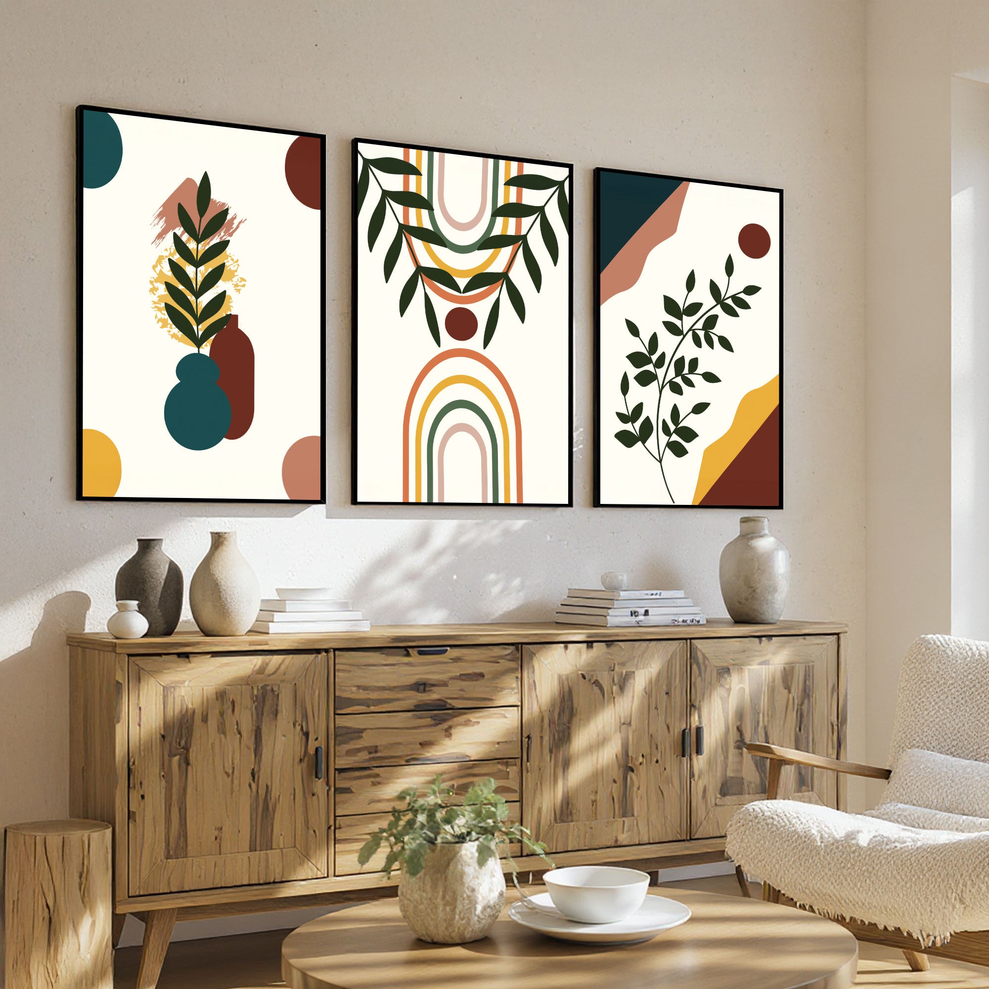 The Castle Decor Boho Wall Art for Living Room Big Size | Framed Abstract Botanical Paintings for Living Room & Bedroom | Modern Home Decoration & Perfect Gifting Option | Set of 3 (11×17 Inch Each) 12