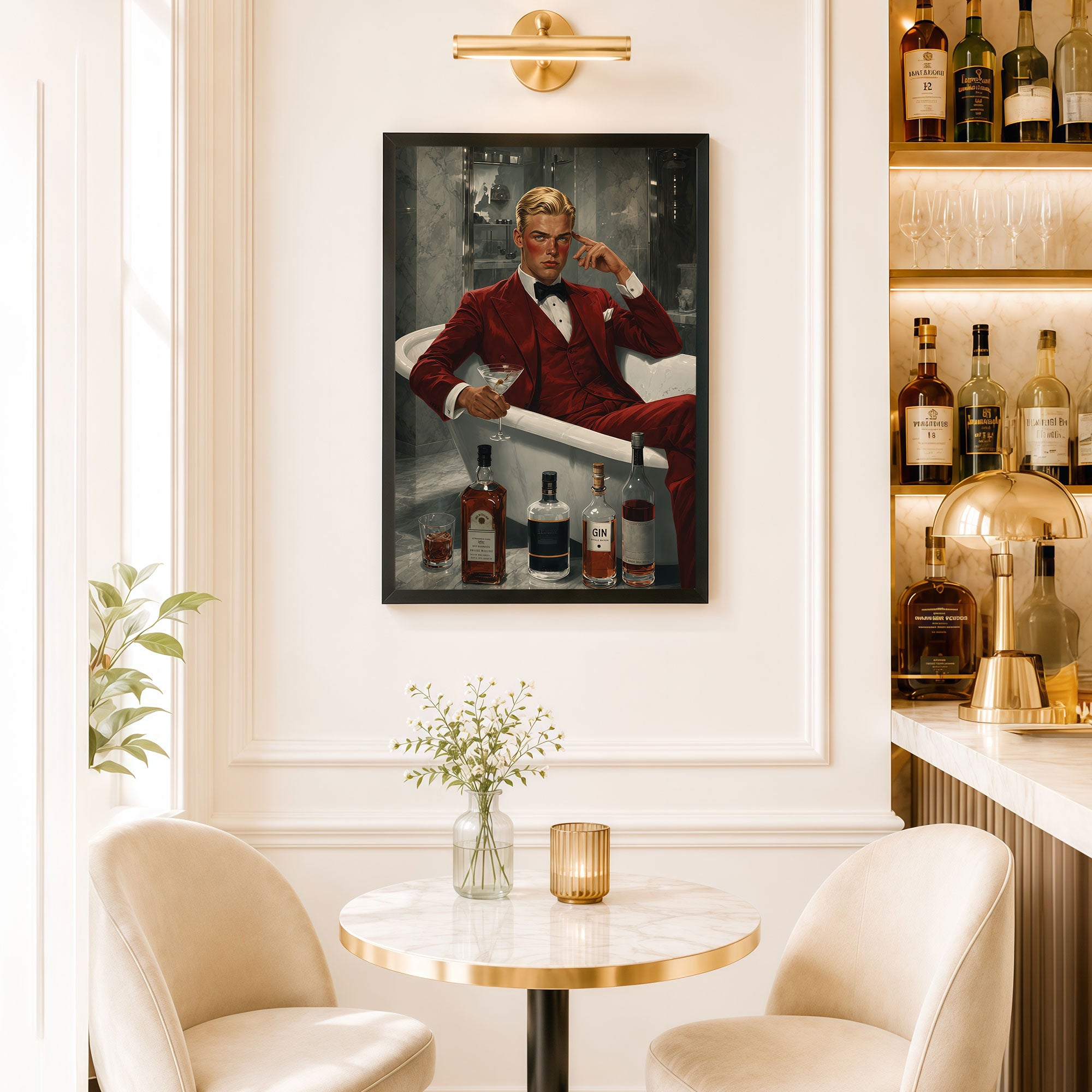 The Castle Decor Luxury Gentleman in Red Suit Cocktail Wall Painting | Premium Bar, Lounge, Man Cave & Restaurant Decor