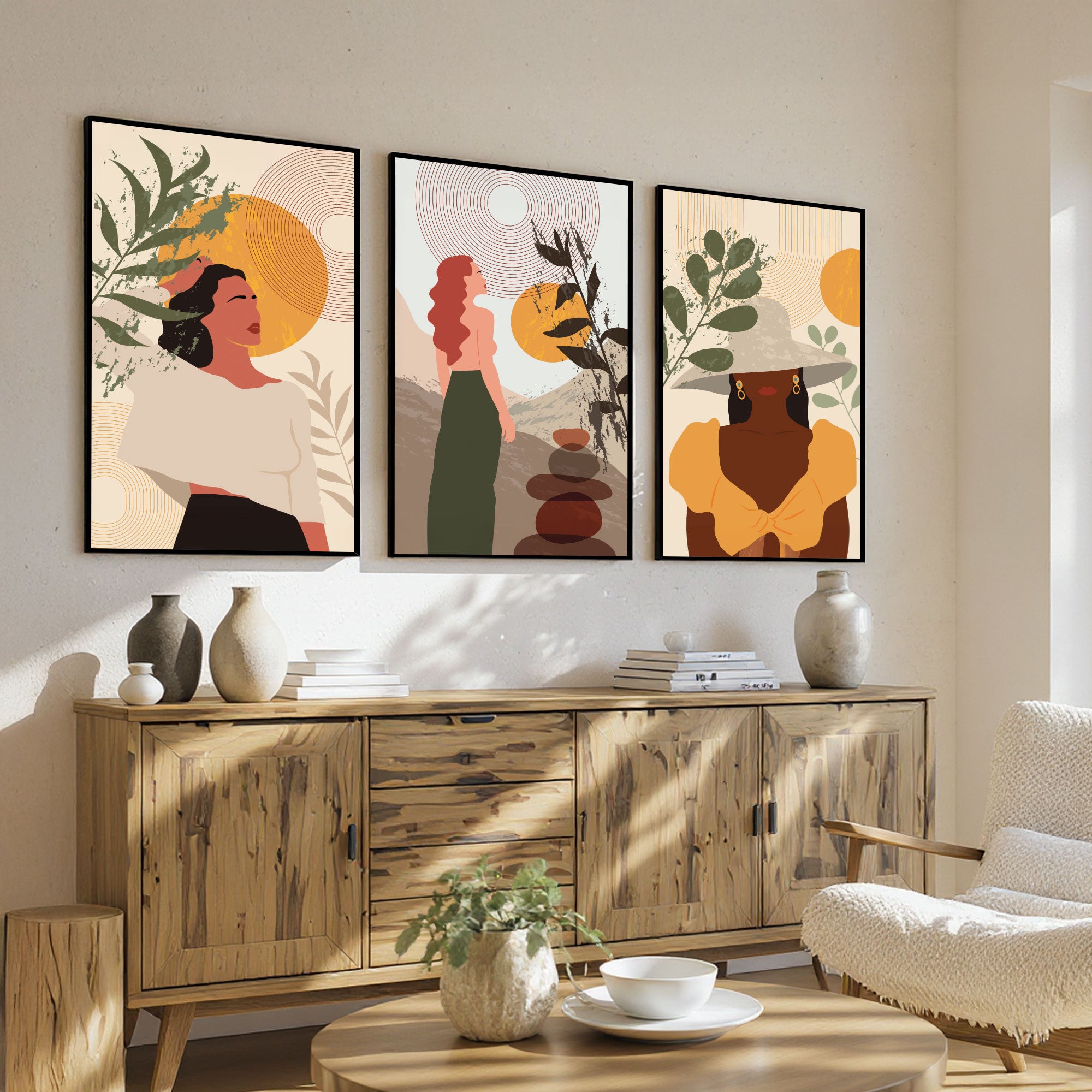 The Castle Decor Boho Wall Art for Living Room Big Size | Framed Abstract Botanical Paintings for Living Room & Bedroom | Modern Home Decoration & Perfect Gifting Option | Set of 3 (11×17 Inch Each) –4