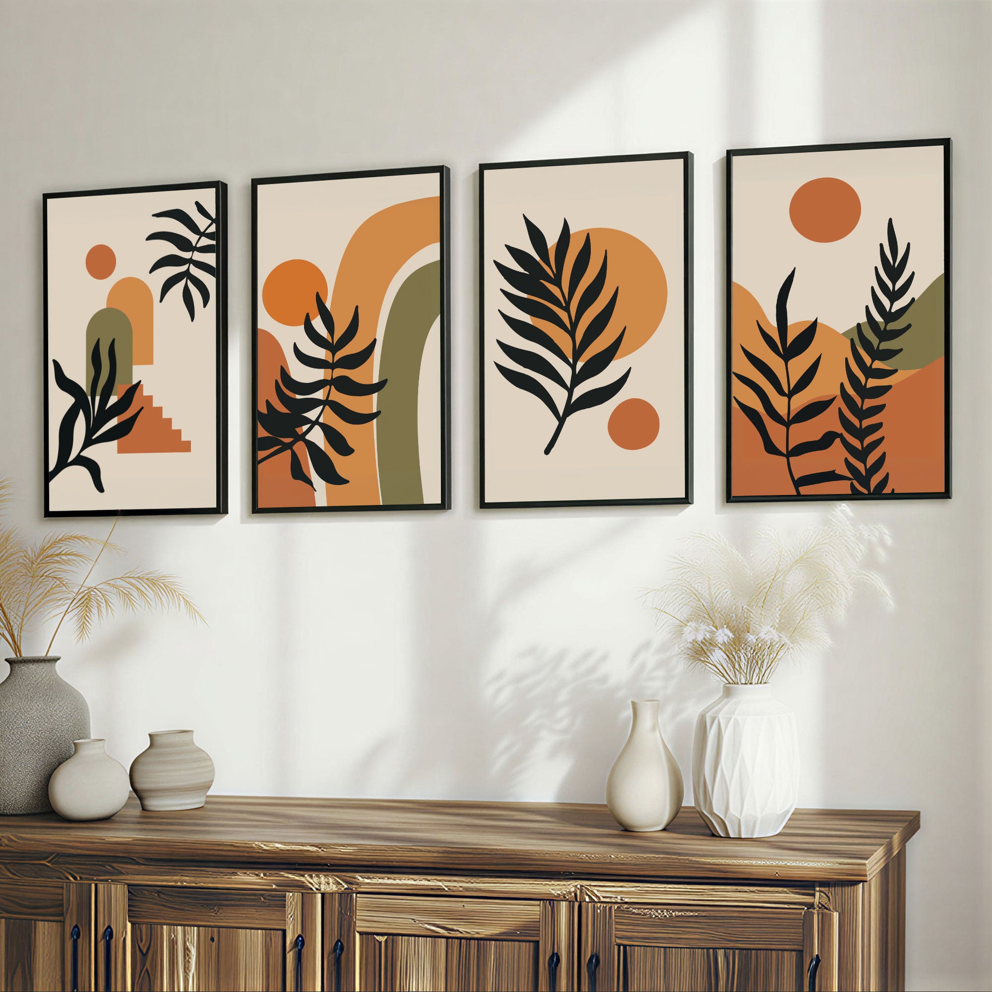 The Castle Decor Boho Wall Art for Living Room Big Size | Framed Abstract Botanical Paintings for Living Room & Bedroom | Modern Home Decoration & Perfect Gifting Option | Set of 4 (11×17 Inch Each)5