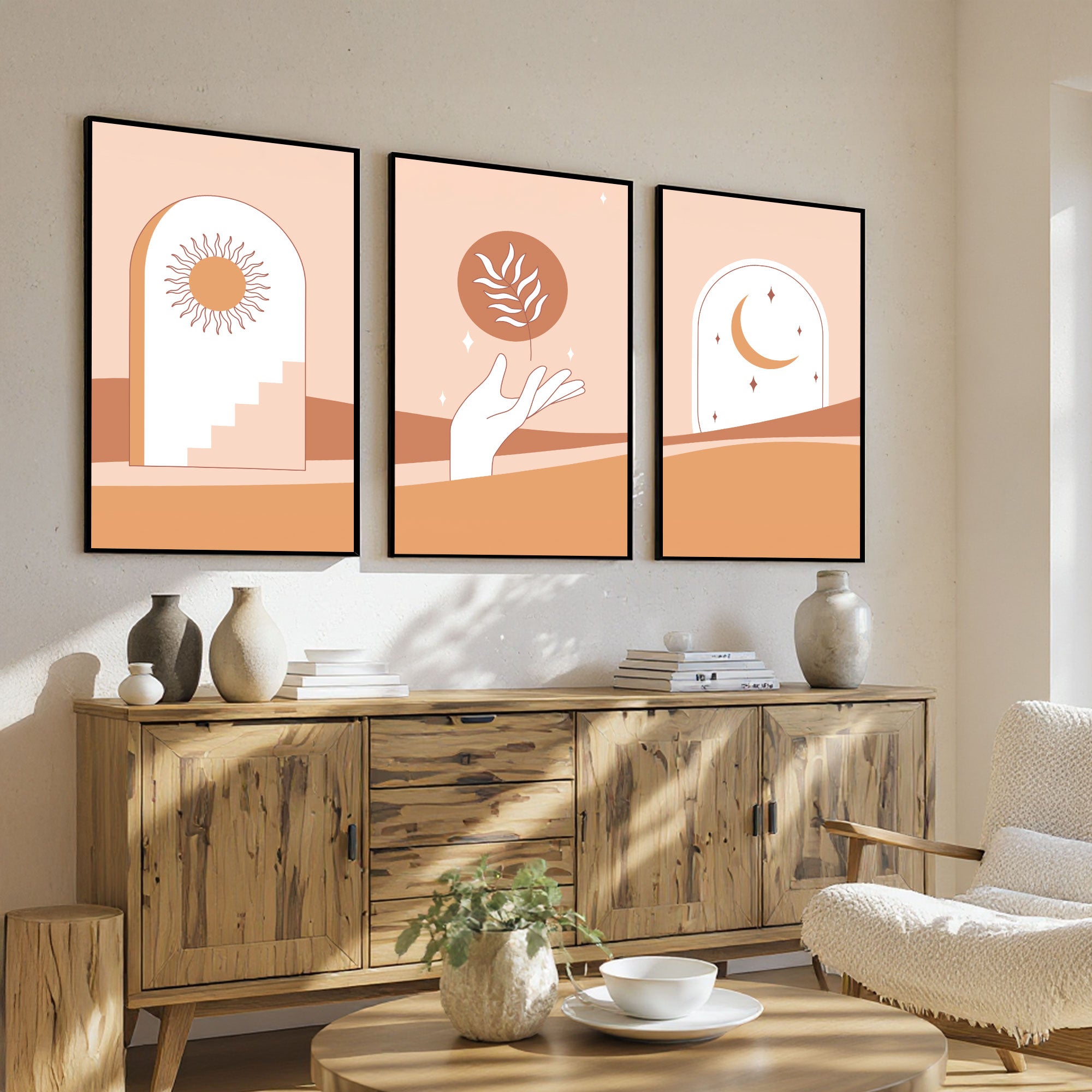 The Castle Decor Boho Wall Art for Living Room Big Size | Framed Abstract Botanical Paintings for Living Room & Bedroom | Modern Home Decoration & Perfect Gifting Option | Set of 3 (11×17 Inch Each) -9