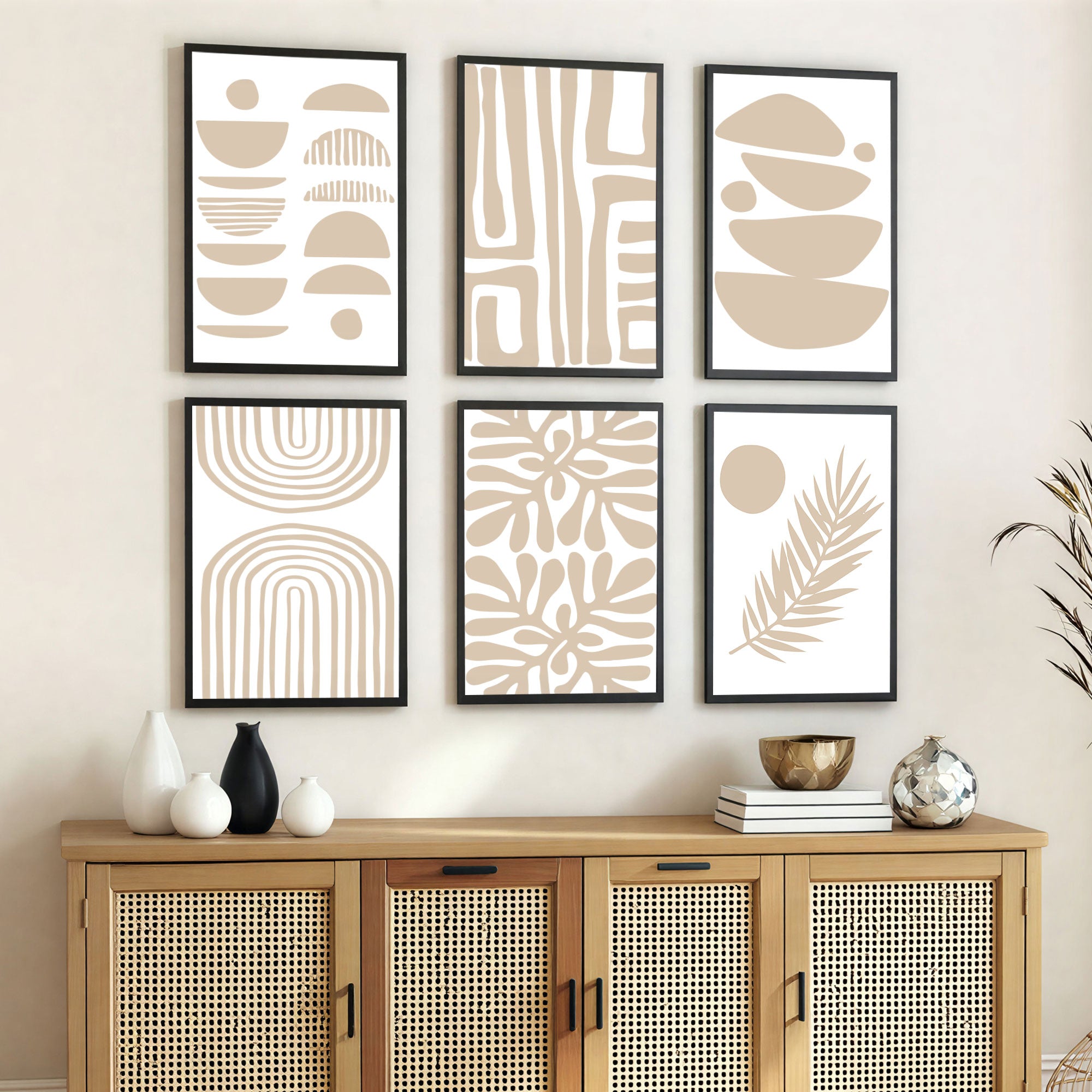 The Castle Decor Boho Wall Art for Living Room Big Size | Framed Abstract Botanical Paintings for Living Room & Bedroom | Modern Home Decoration & Perfect Gifting Option | Set of 6 (11×17 Inch Each)3