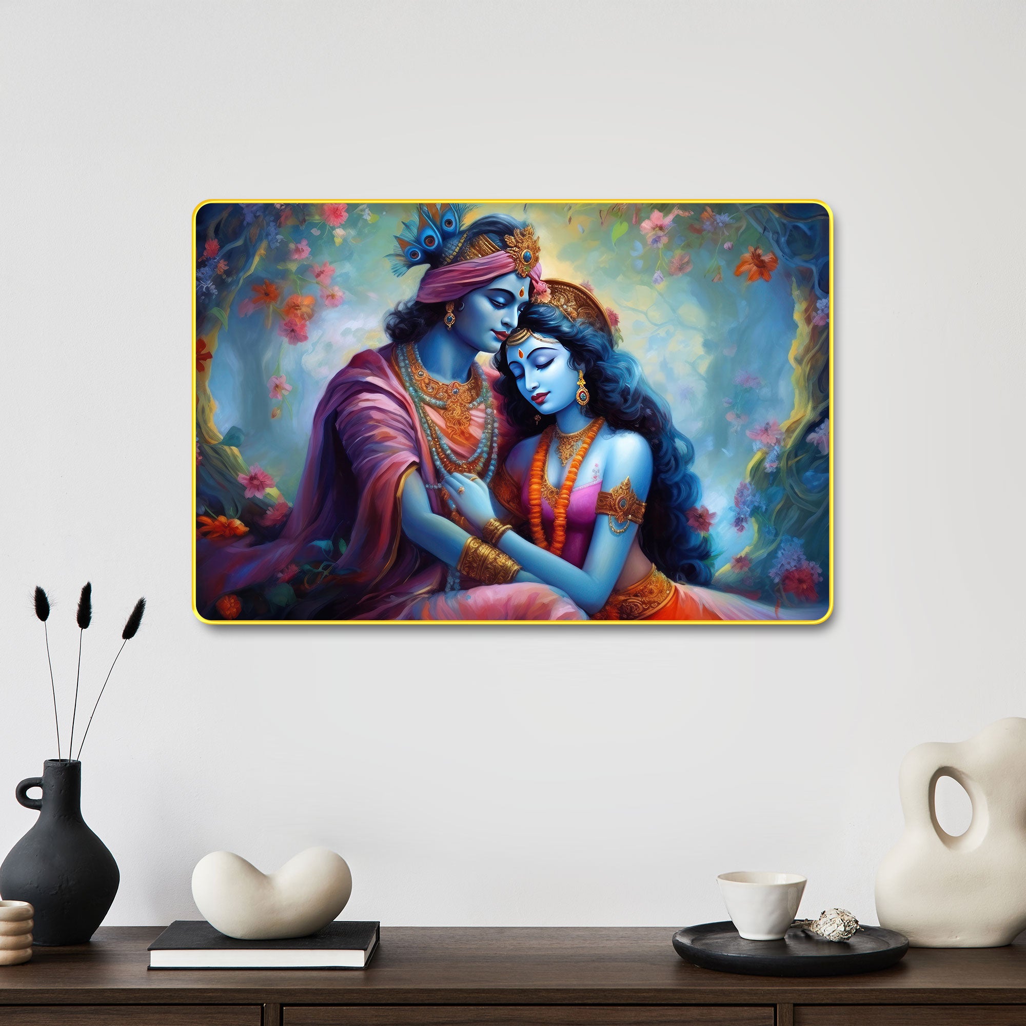 The Castle Decor Radha Krishna Wall Art Painting | Spiritual Love Artwork for Living Room, Bedroom, Office & Hotel Decoration