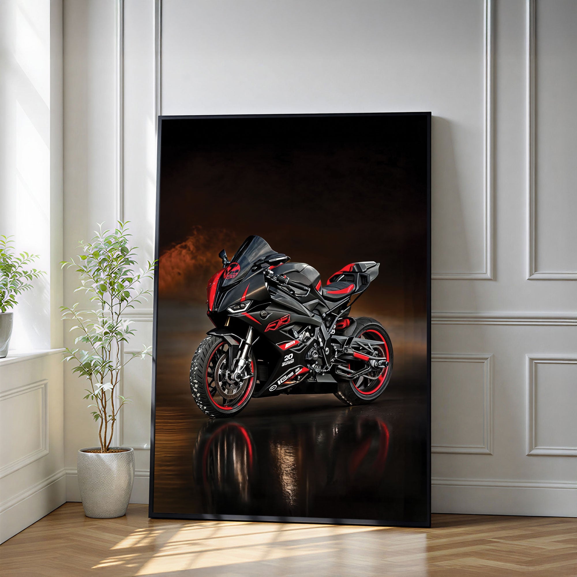 The Castle Decor Sports Bike Racing Wall Art Poster, Modern Superbike Action Artwork with Premium Sparkle Finish, 20×30 Inch Wall Décor for Man Cave & Garage