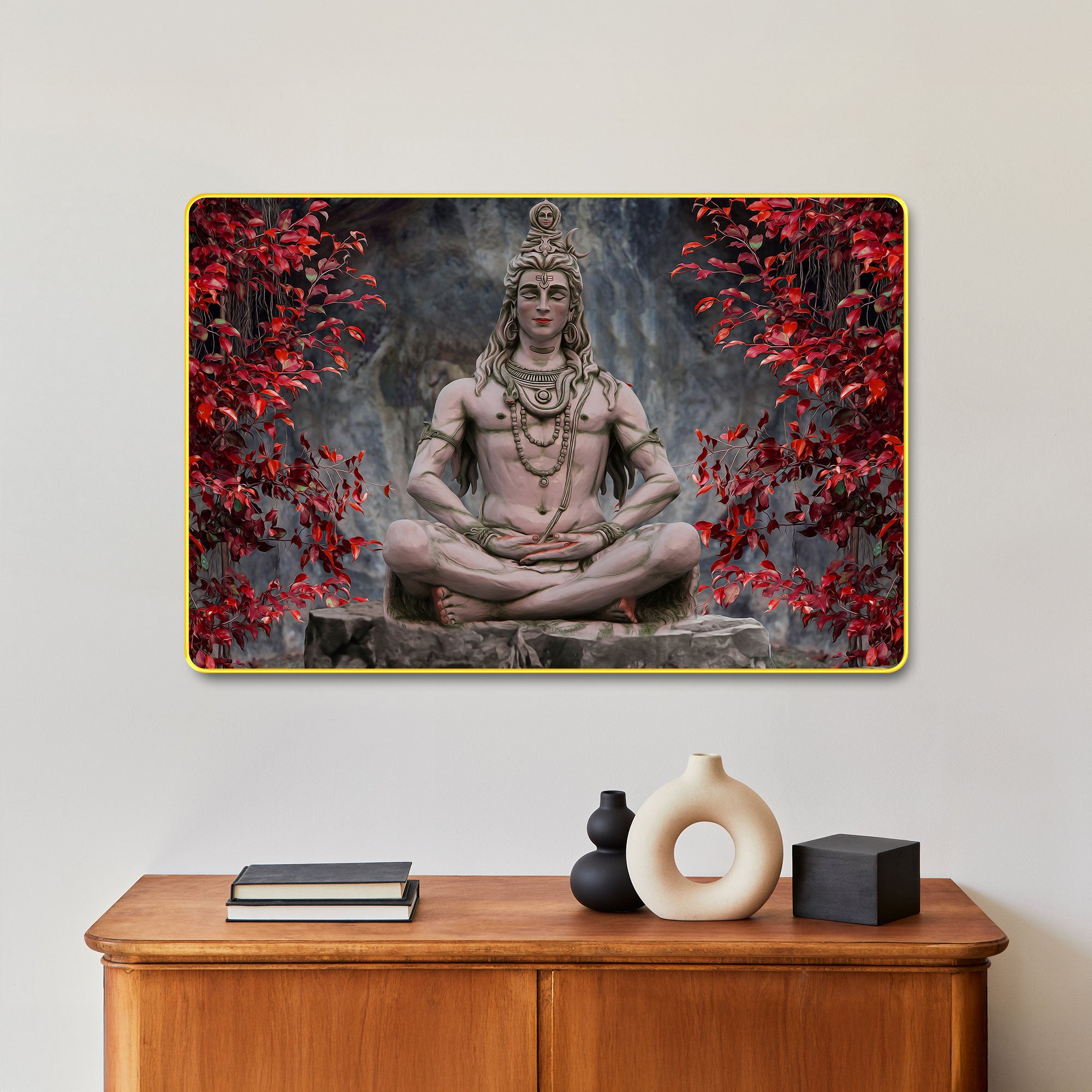 The Castle Decor Lord Shiva Wall Art Painting | Spiritual Wooden Frame for Home, Living Room, Office & Hotel Decoration