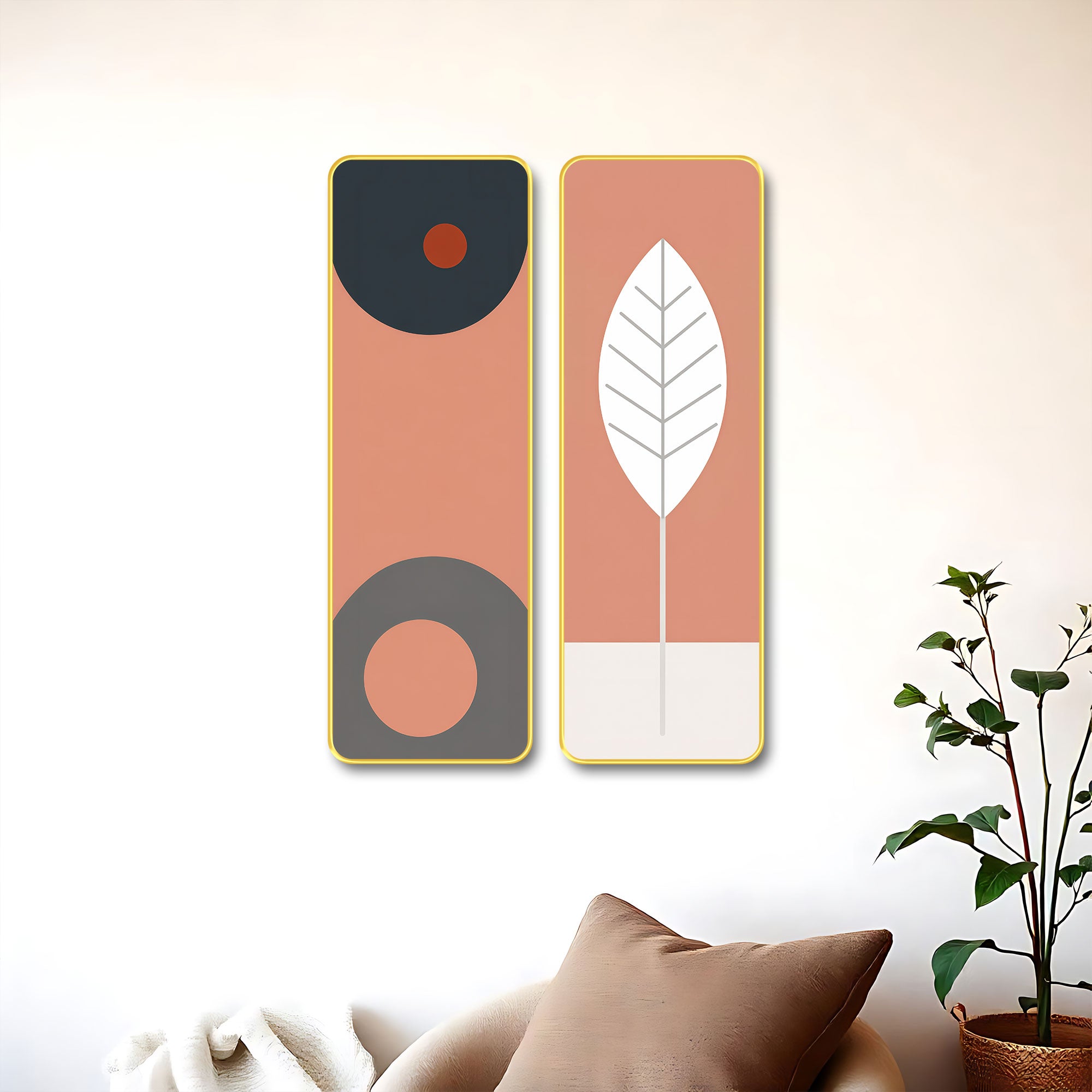 The Castle Decor Luxury Minimalist Wall Art Set of 2 | Modern Botanical Leaf Painting | Abstract Boho Decor for Living Room Hallway Office