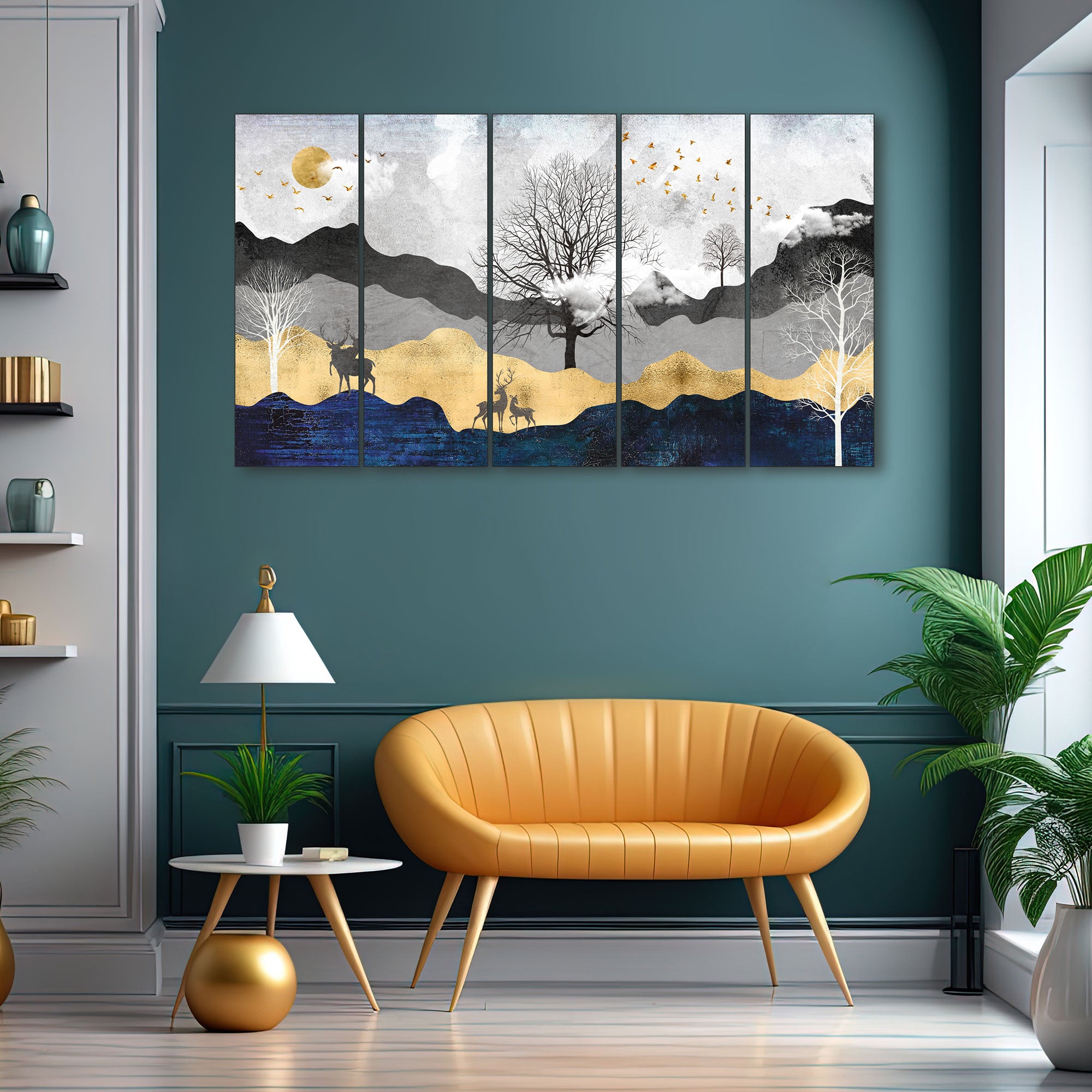 Golden Deer Painting with frame Big Size Wall Art for living room,Bedroom,Drawing room,Hotels