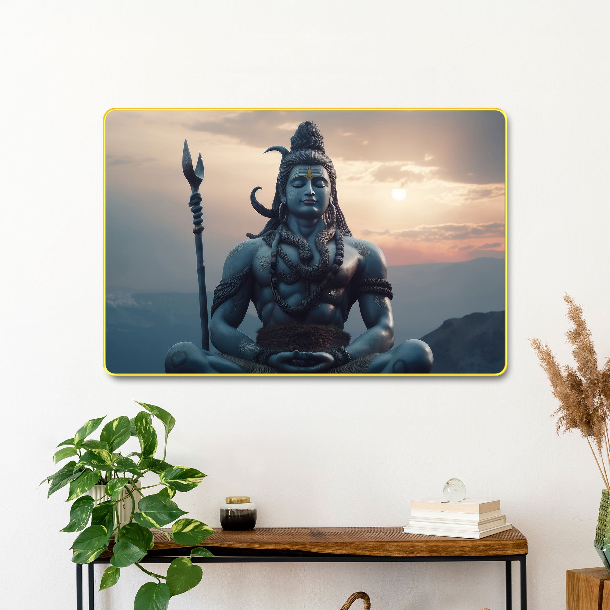 The Castle Decor Lord Shiva Wall Art Painting | Spiritual Wooden Frame for Home, Living Room, Office & Hotel Decoration