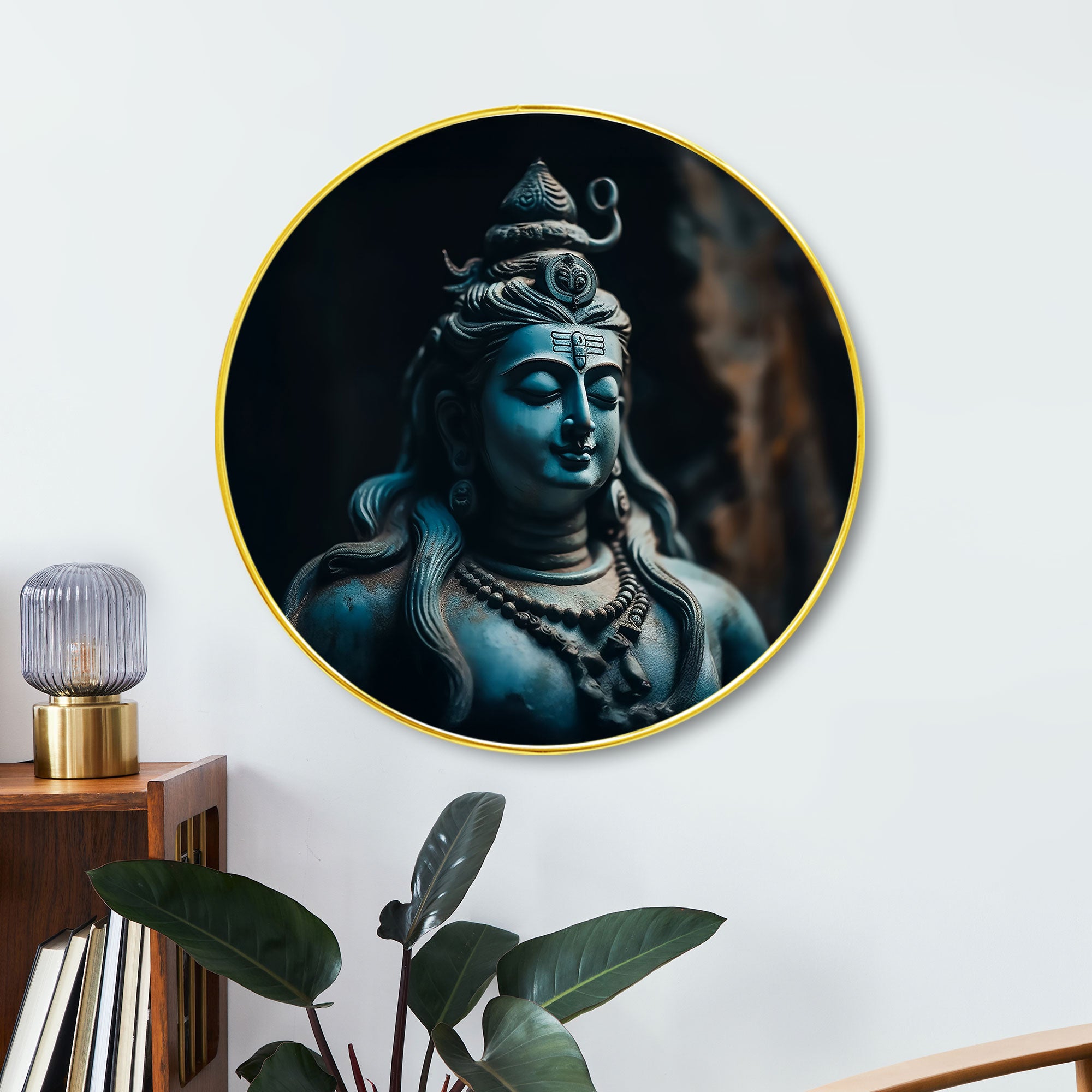 The Castle Decor Lord Shiva Ji Wall Art Painting | Round Frame Spiritual Wall Hanging for Home Decoration, Living Room, Office & Gift Purpose