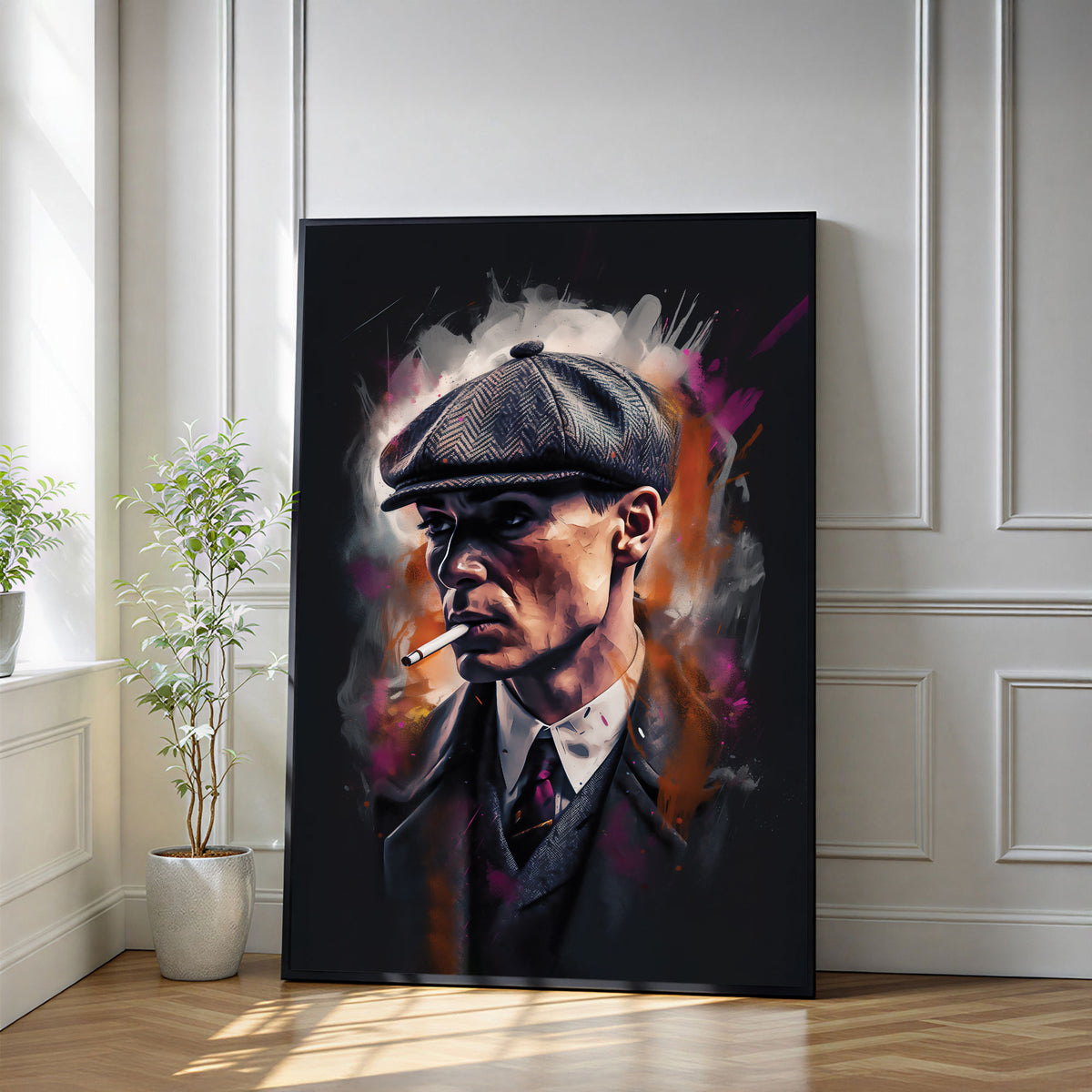 The Castle Decor Vintage Gentleman Portrait Wall Art – Abstract Smoking Man Artwork, Classic Modern Sparkle Finish Décor, 20×30 Inch for Living Room & Office