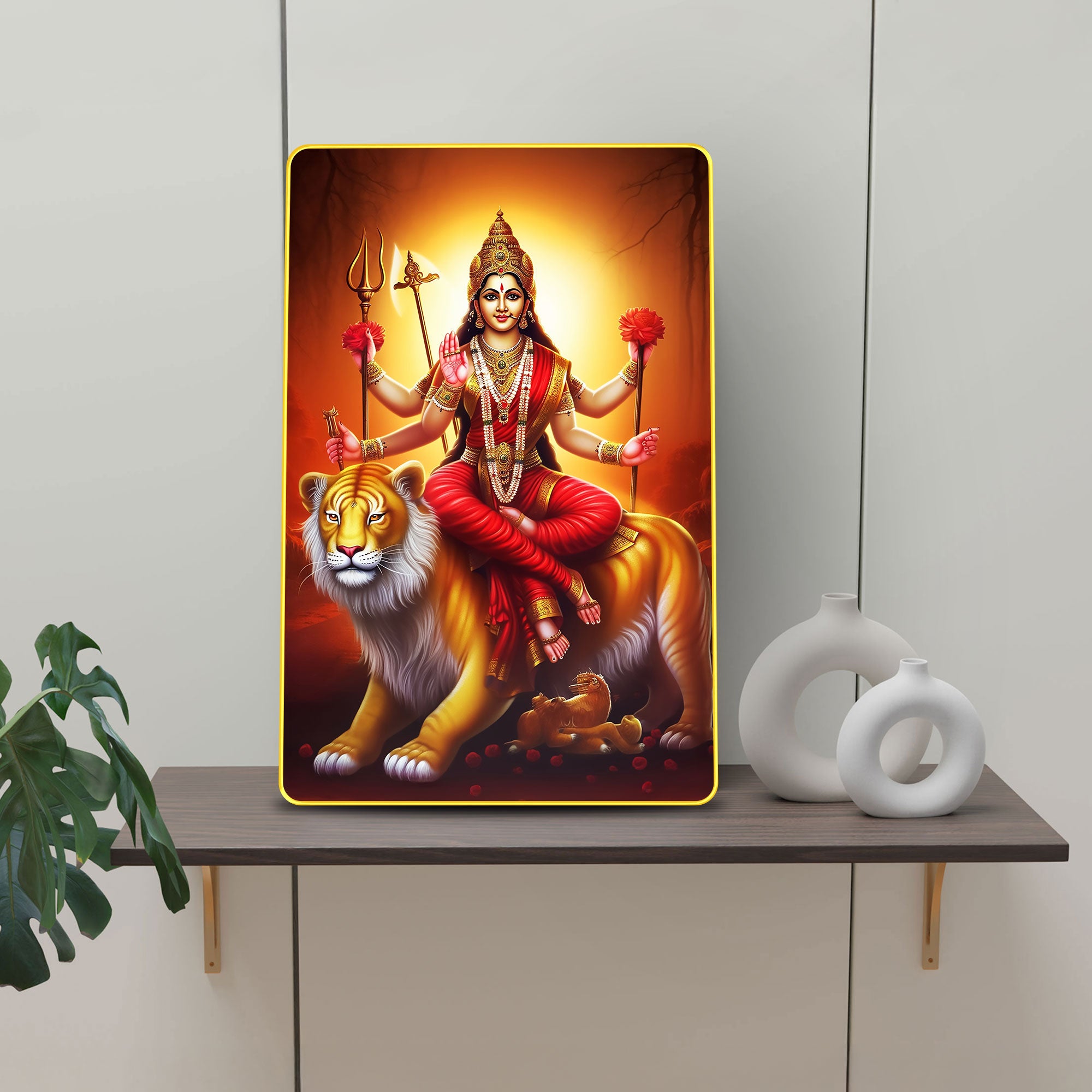 The Castle Decor Durga Maa Wall Hanging Photo Frame | Hindu Goddess Spiritual Wall Art for Home Temple, Living Room & Gifting