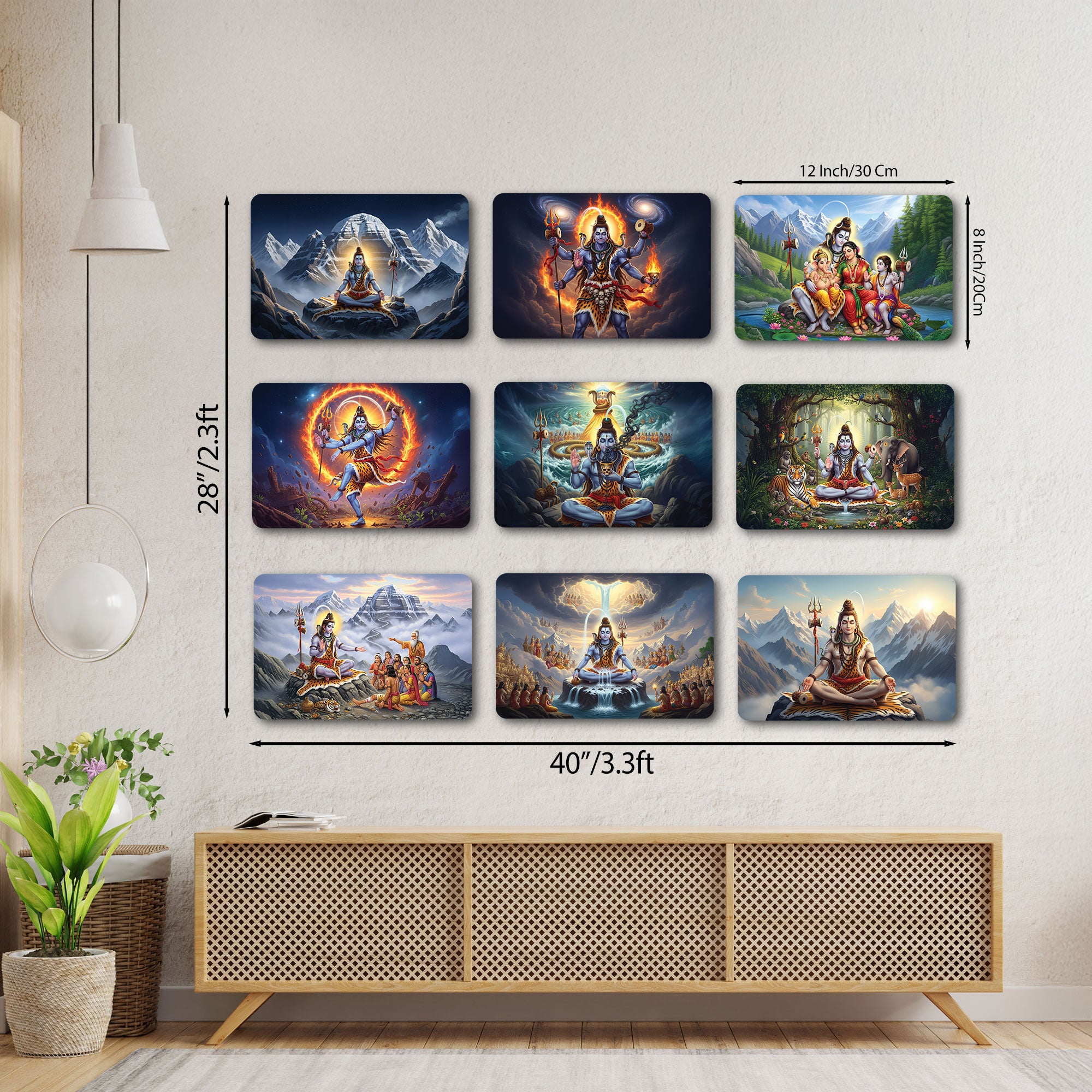 Lord Shiva Round Wall Art - Set of 9 Spiritual Decorative Panels for Home & Office