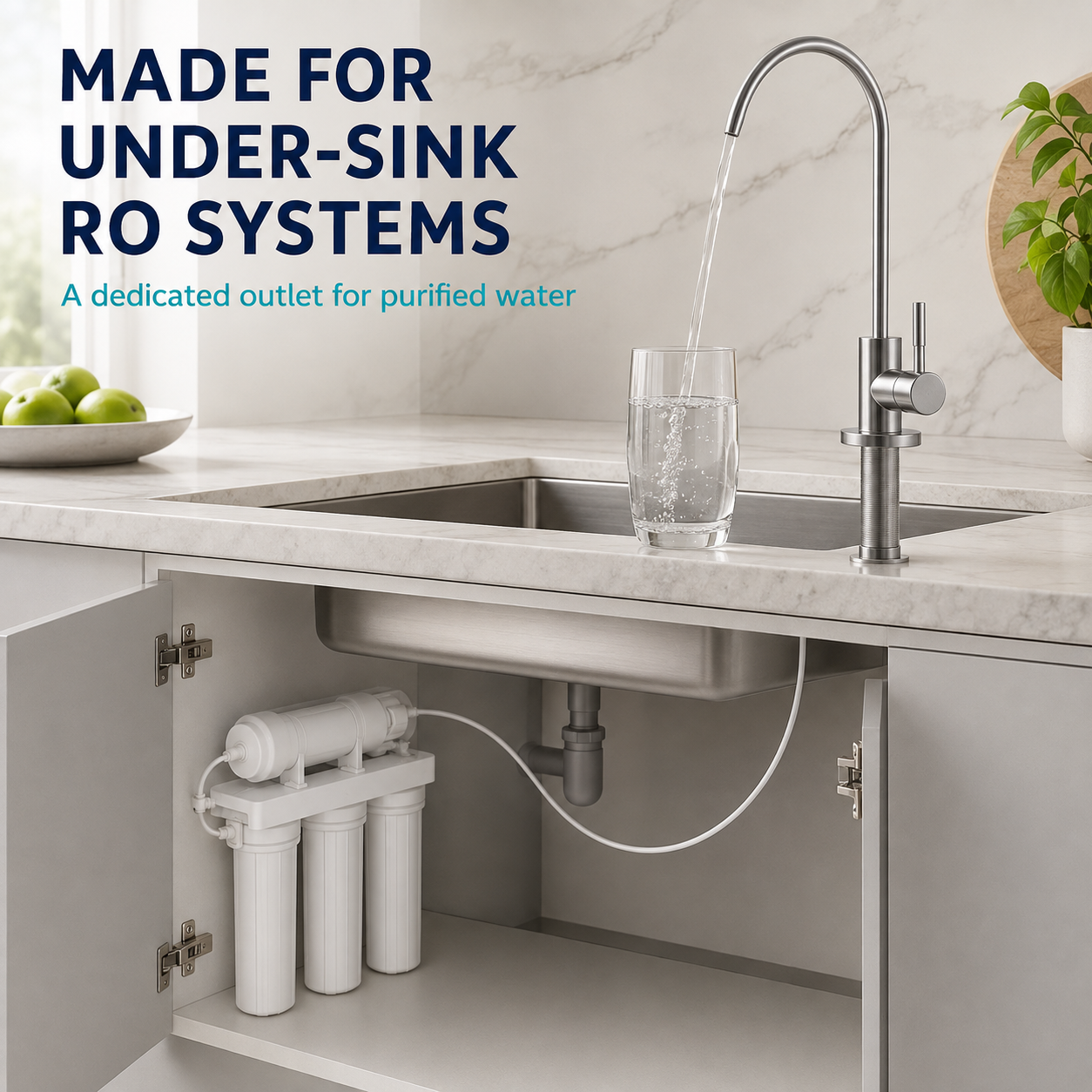 The Castle Decor Swan Neck RO Faucet for Under Sink Water Purifier | High Arc Drinking Water Tap with Single Lever Control, Stainless Steel Finish, Quick Connect Fitting & Installation Kit