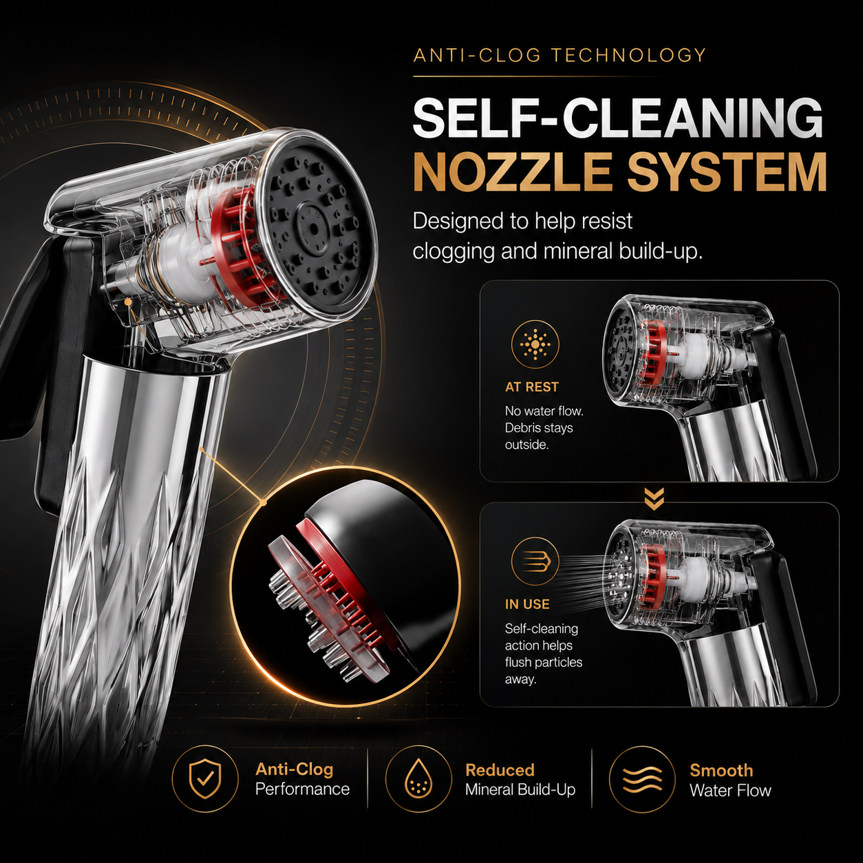 The Castle Decor Self-Cleaning Health Faucet Spray Gun | Anti-Clog Hand Bidet Sprayer with Smooth Powerful Spray, Ergonomic Trigger, Premium Chrome Finish & Universal 1/2 Inch Fit