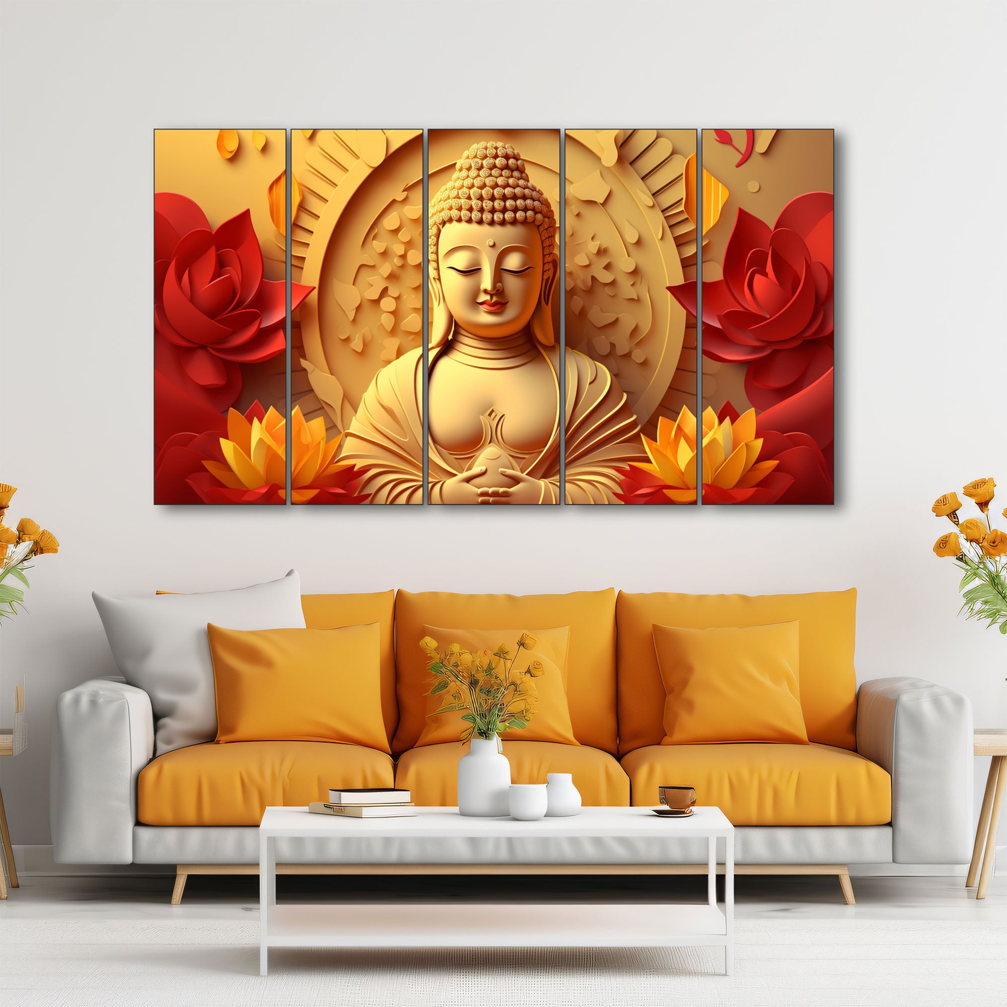 Lord Budha Painting with frame Big Size Wall Art for living room,Bedroom,Drawing room,Hotels