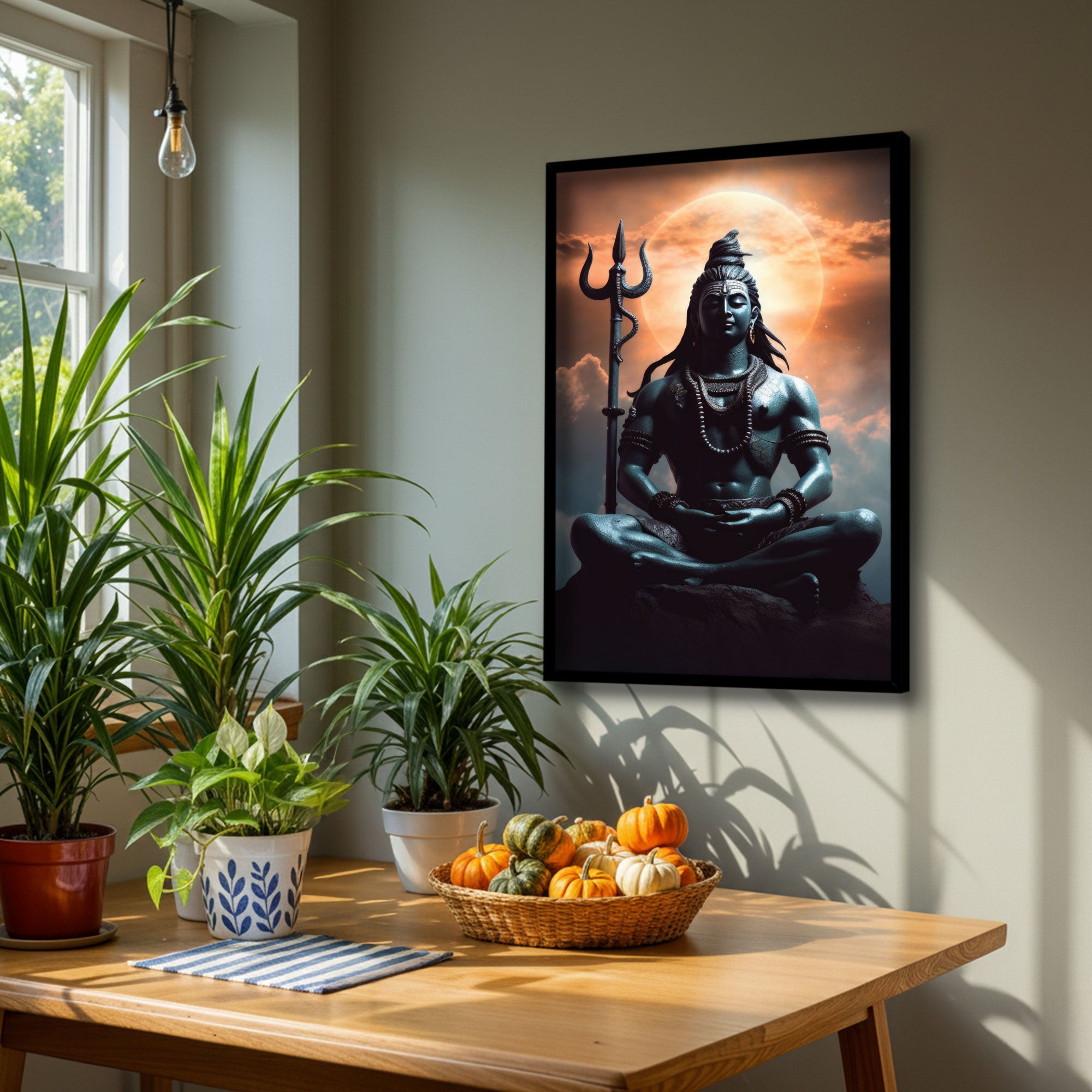 The Castle Decor Lord Shiva Wall Painting | Mahadev Spiritual Wall Art for Living Room & Bedroom | Big Size Framed Hindu God Artwork | Multicolor Textured Shiva Painting (20x30 Inch)