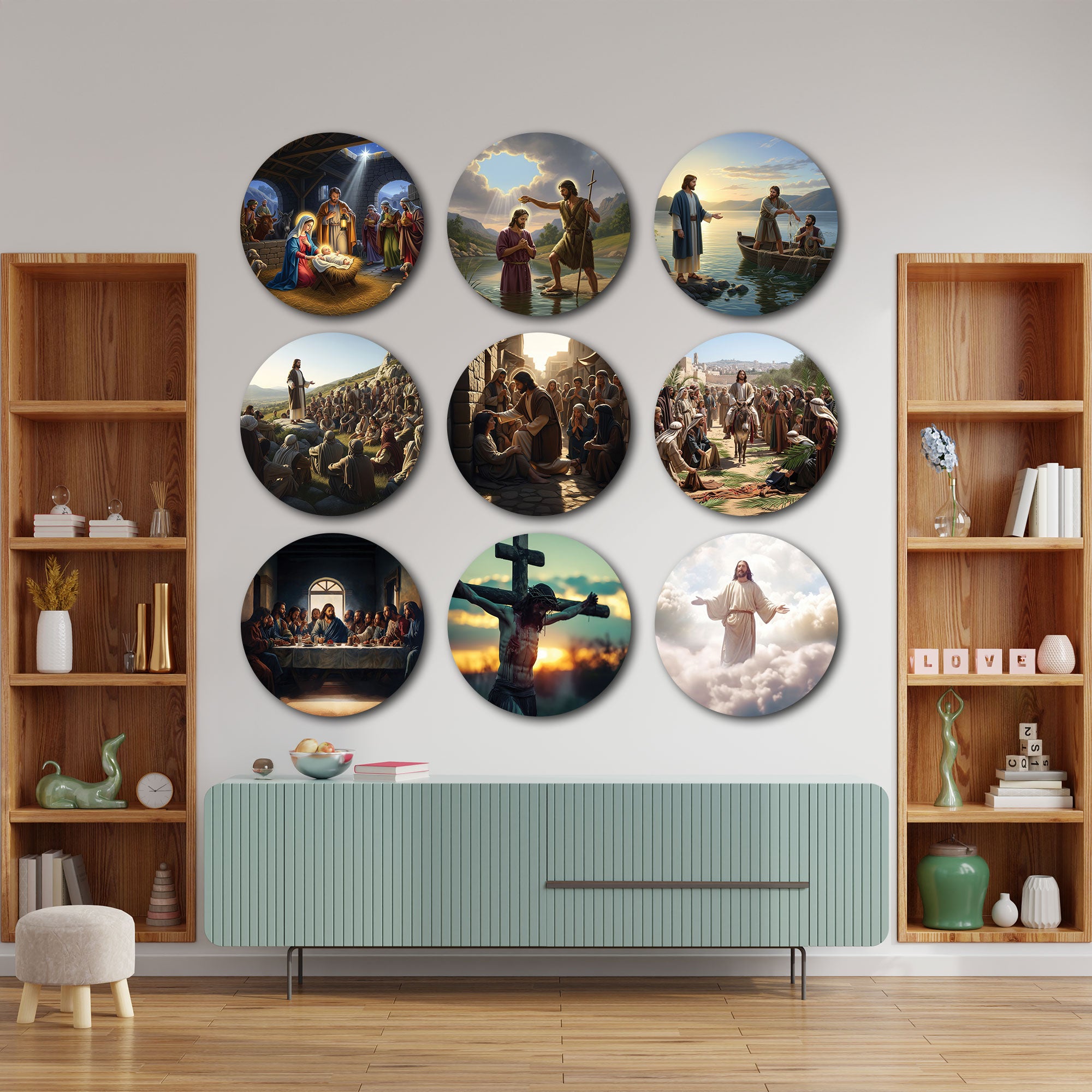 Lord Jesus Wall Plates Set of 9 Decorative Wall Art & Showpiece for Home Spiritual Wall Decor for Living Room & Prayer Room & church