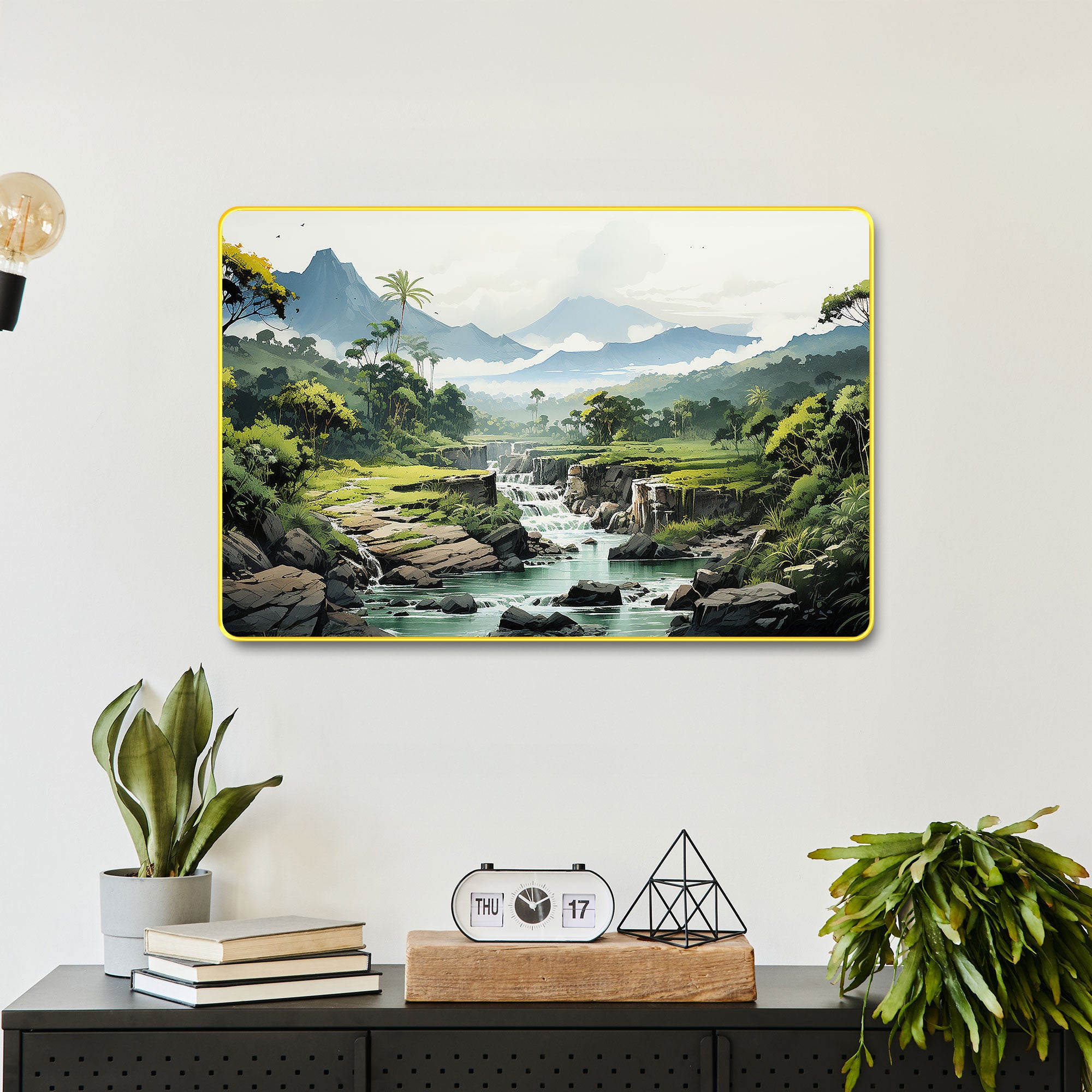 The Castle Decor Nature Waterfall Round Wall Art | Vastu Positive Energy Painting for Home, Hotel & Gift Decoration