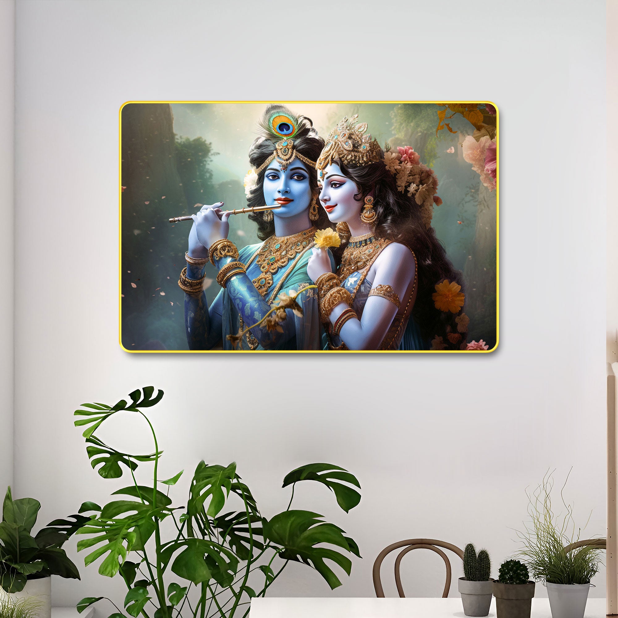 The Castle Decor Radha Krishna Wall Art Painting | Spiritual Love Artwork for Living Room, Bedroom, Office & Hotel Decoration