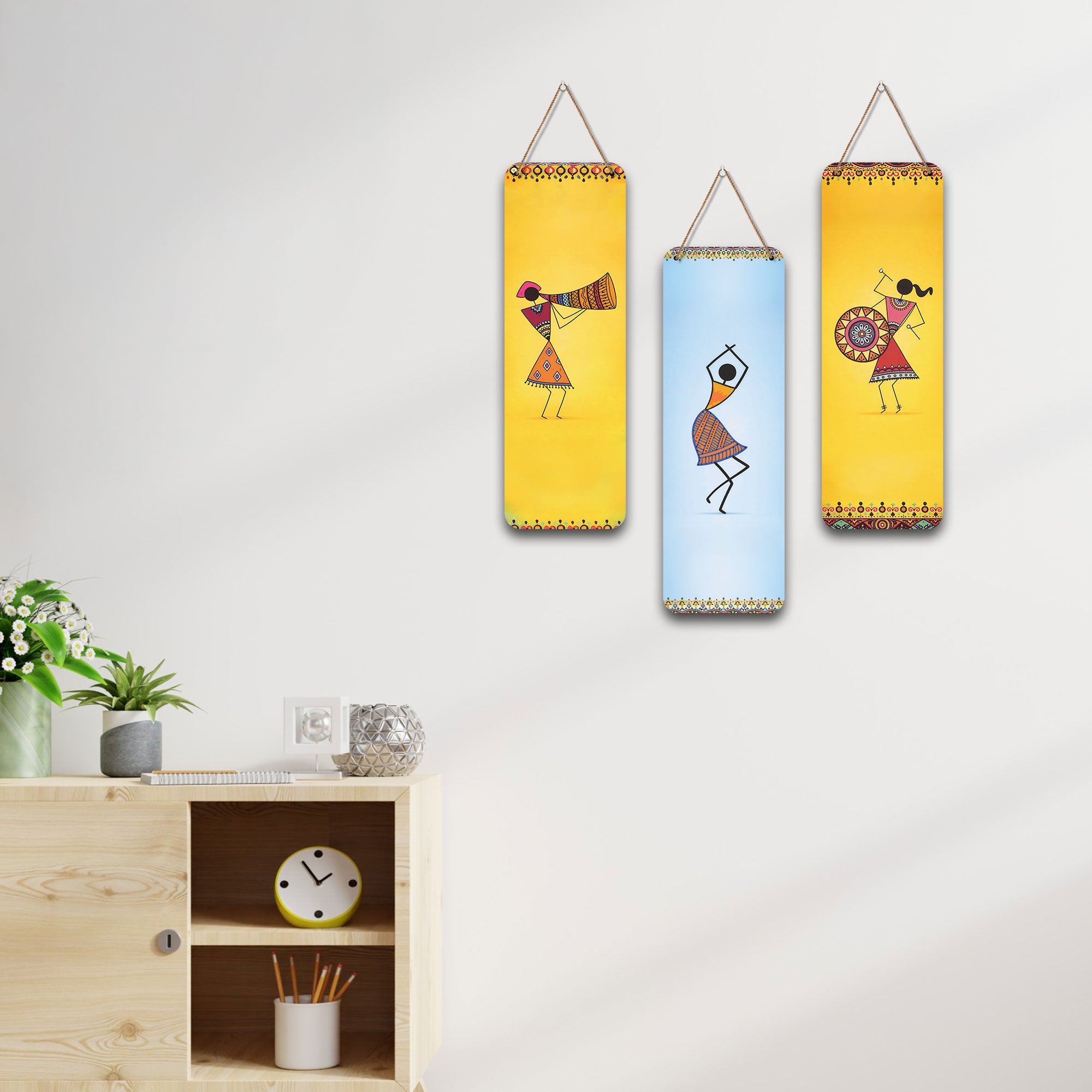 The Castle Decor Warli Tribal Art Wooden Wall Hanging Decoration Items for Home | Bedroom | Mdf Designer Artwork Decorative for Living Room | Ideal Gifts | Stylish Modern Decor Item