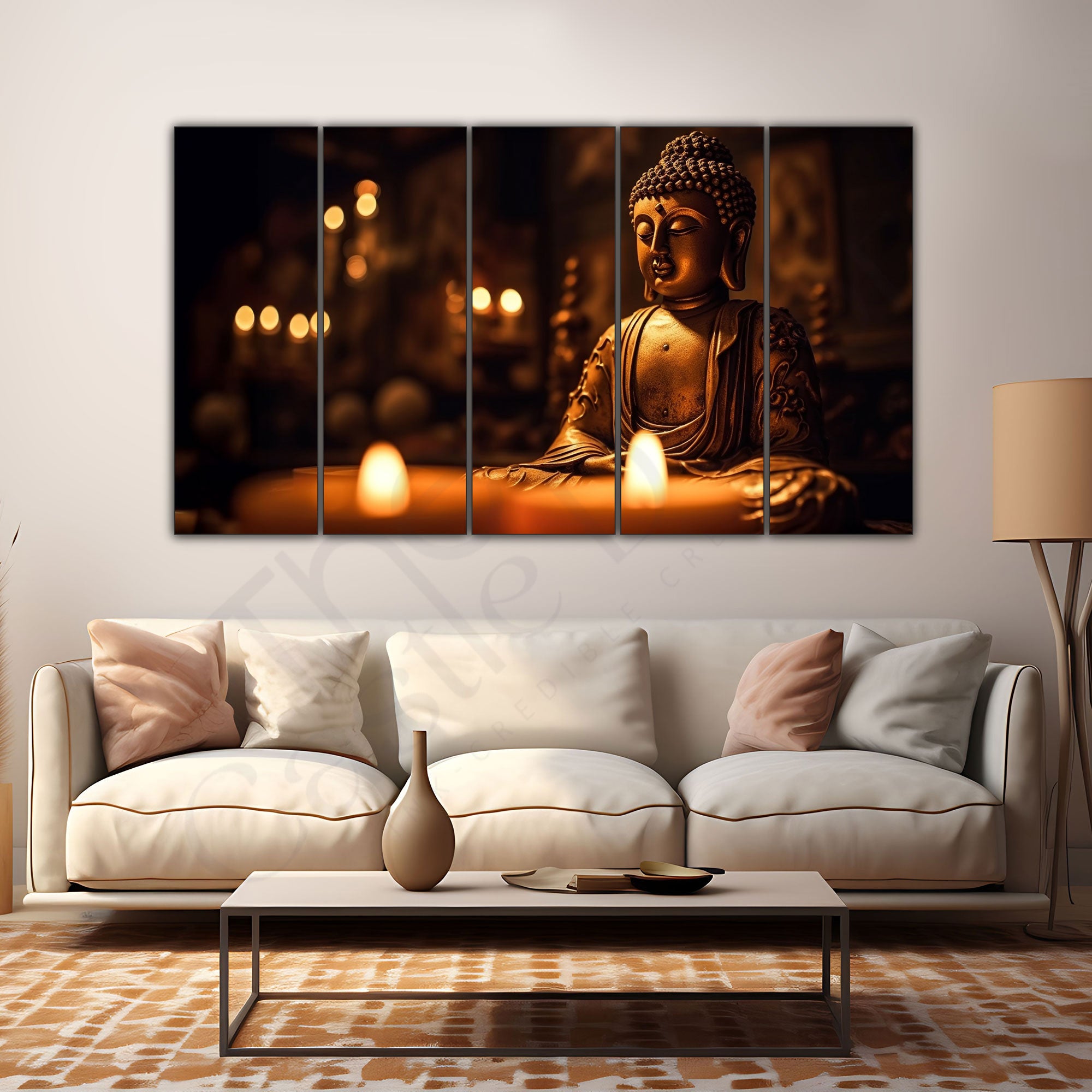 Meditating Budha Painting Set of 5 for Home Decoration