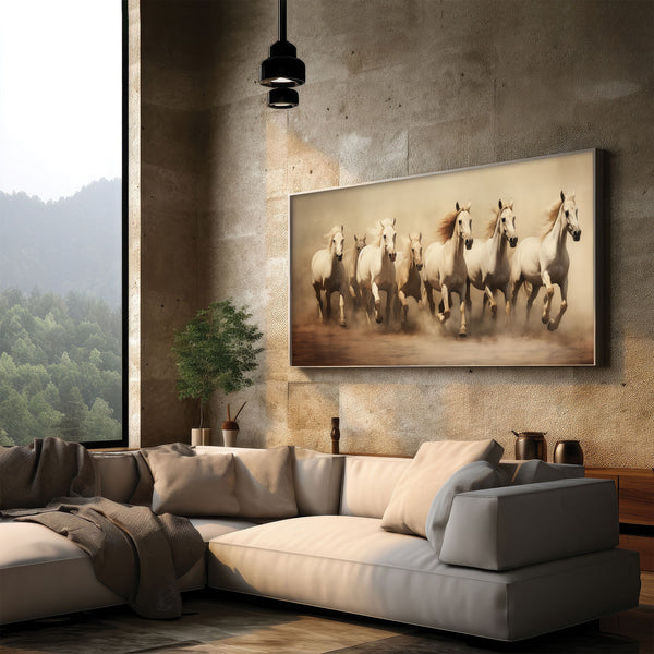 Running 7 horses vaastu Canvas painting Big Size Wall Art for living room,Bedroom,Drawing room,Hotels