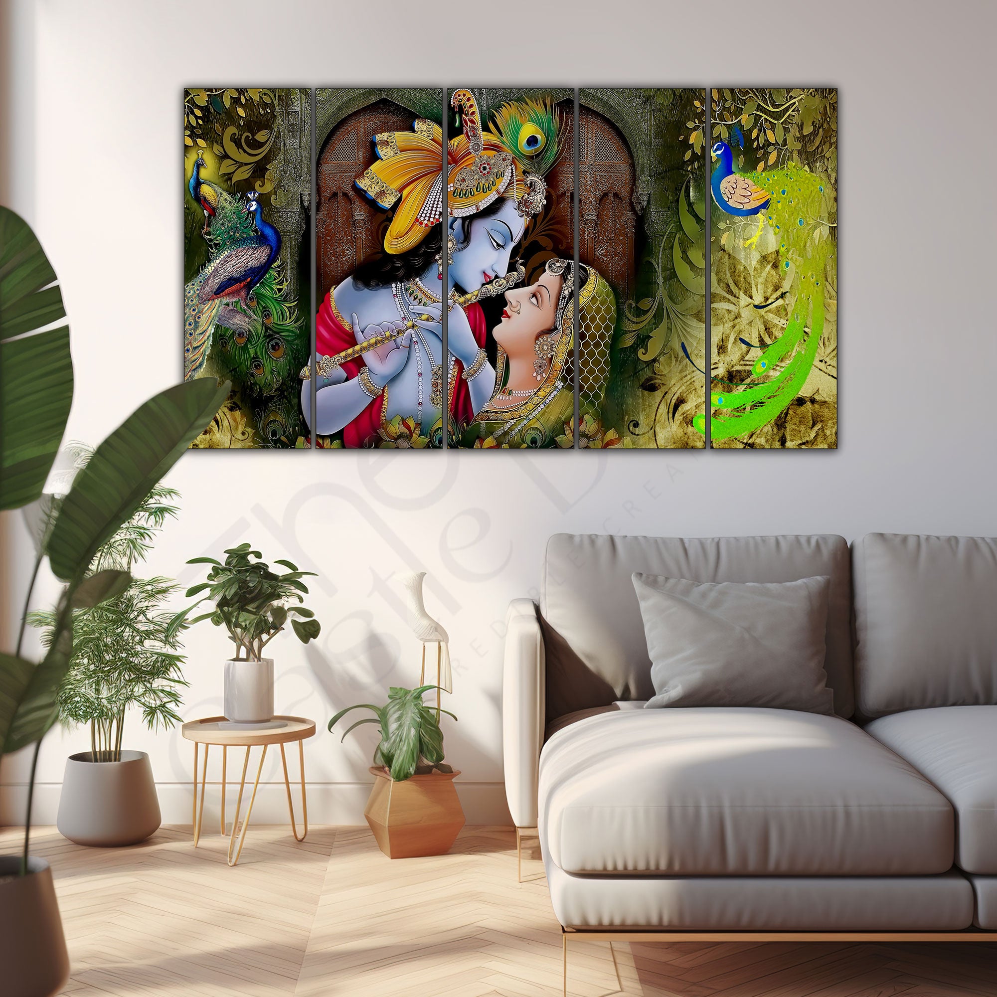Radha krishan painting with frame Set of 5 Big Size Multiple Frames Wall Art Painting for living room,Bedroom,Drawing room,Hotels-Wooden Framed-Digital Painting
