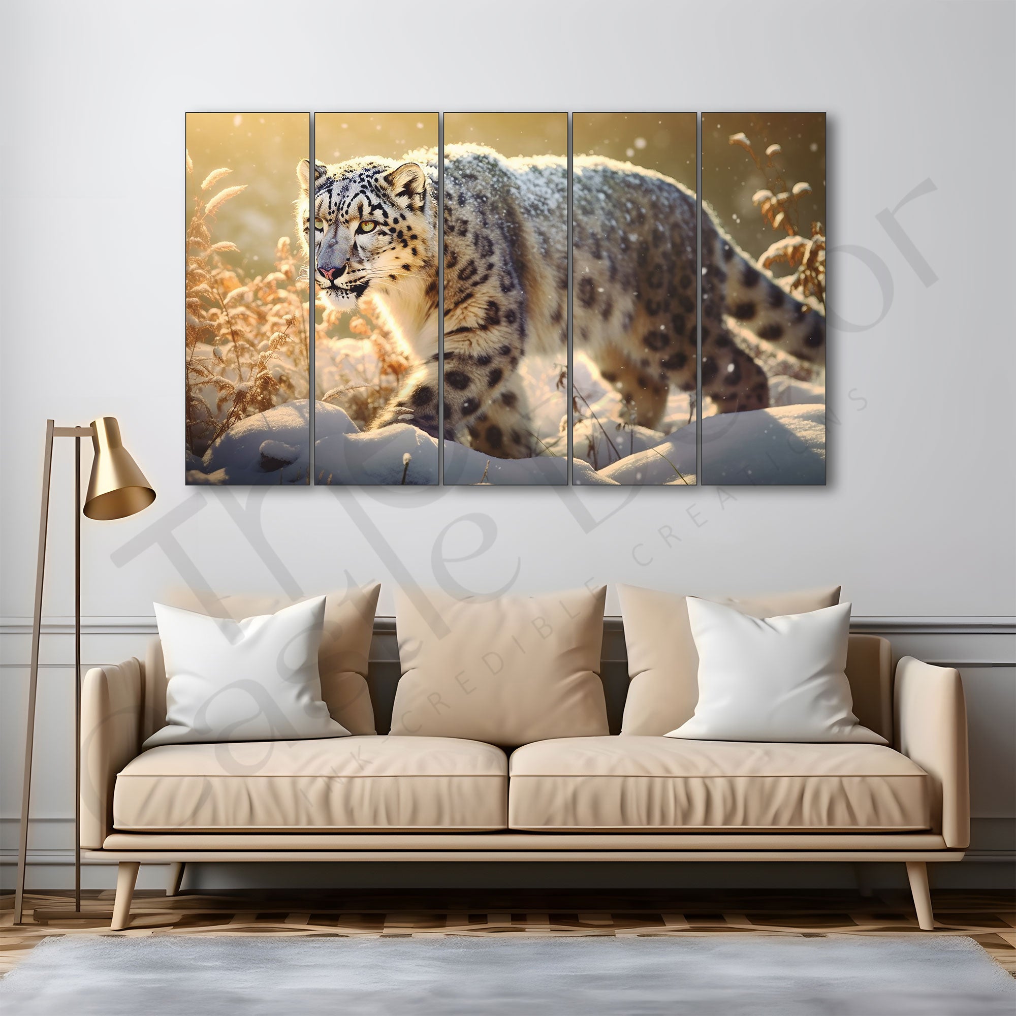 Snow Lion Painting Set of 5 for Home Decoration 27x48"
