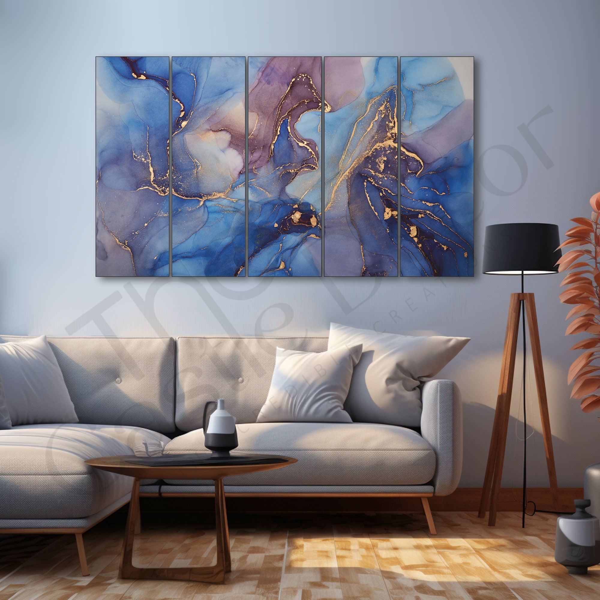 Modern Art Marble Painting Set of 5 for Home Decoration 27x48"