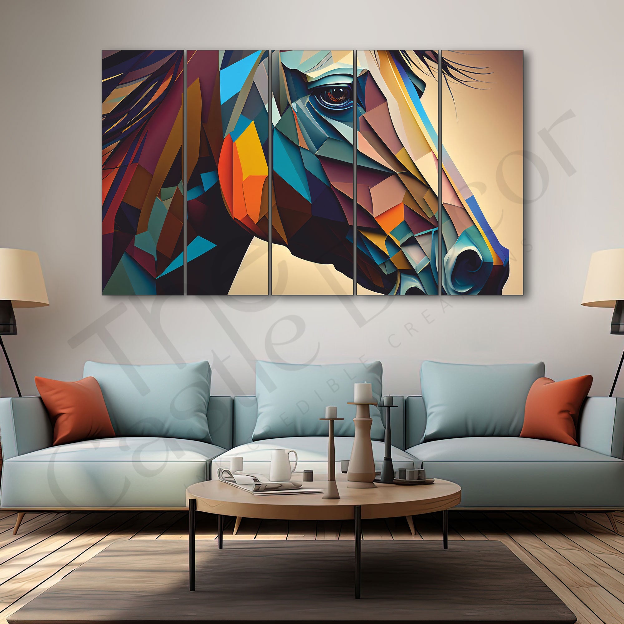 Multicolour Set of 5 Big Size Multiple Frames Wall Art Painting for living room,Bedroom,Drawing room,Hotels-Wooden Framed-Digital Painting