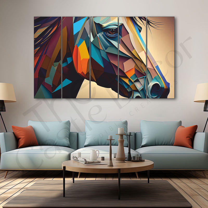 Multicolour Set of 5 Big Size Multiple Frames Wall Art Painting for living room,Bedroom,Drawing room,Hotels-Wooden Framed-Digital Painting