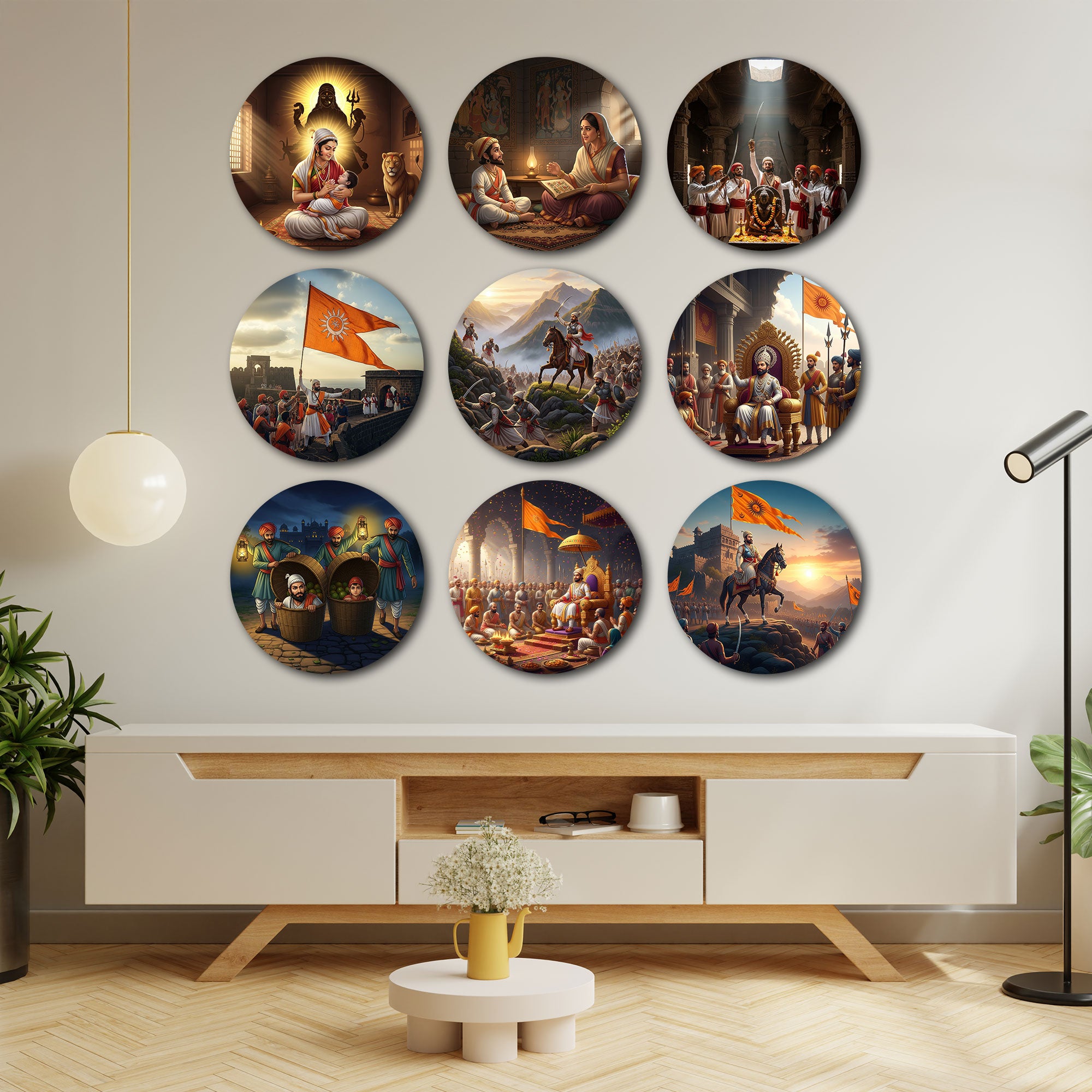 Chhatrapati Shivaji Maharaj Wall Plate Set – Historical Decorative Round Art Plates (Set of 9)