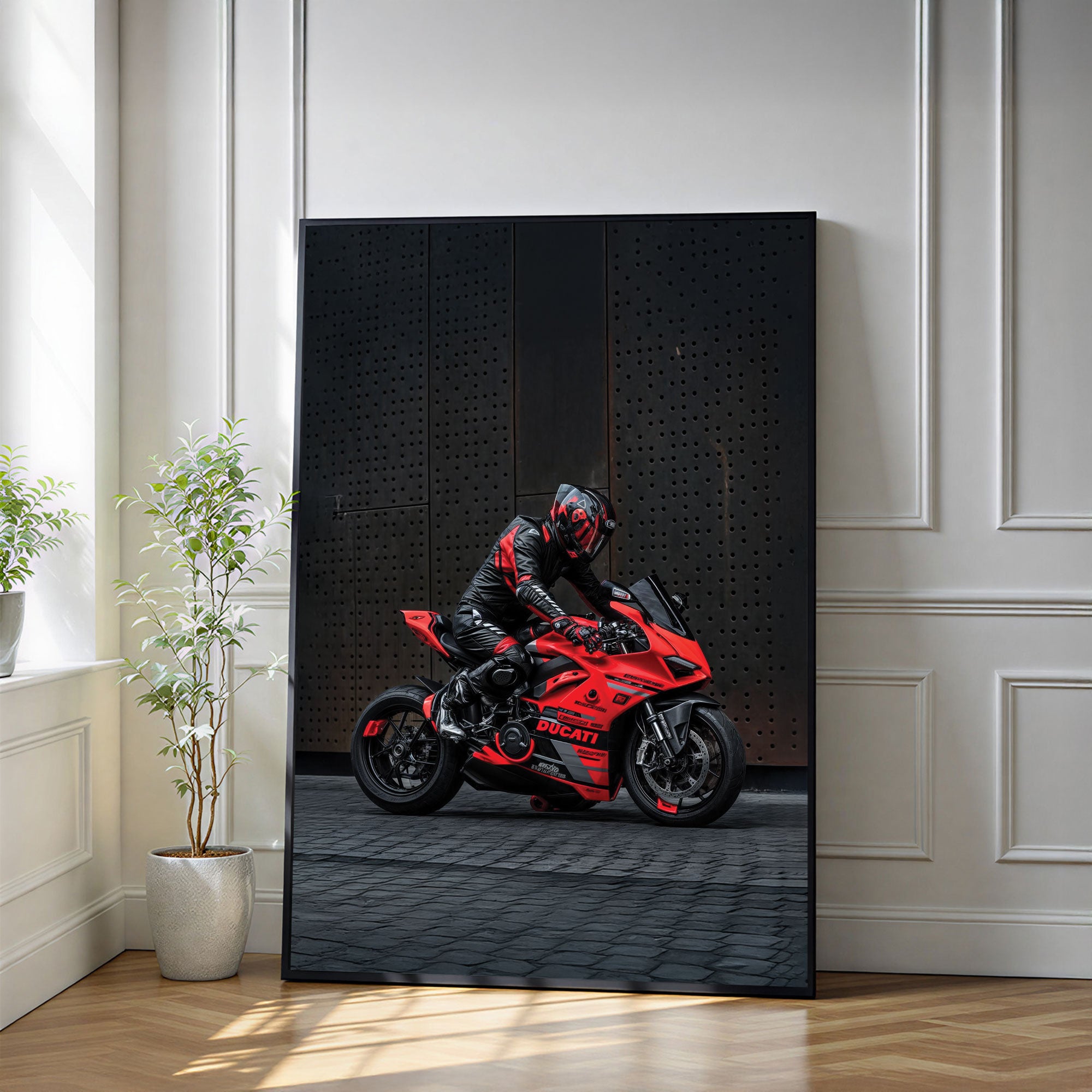 The Castle Decor Superbike Racing Wall Art Poster, High Speed Motorcycle Rider Action Artwork with Premium Sparkle Finish, 20×30 Inch Wall Décor for Garage & Man Cave