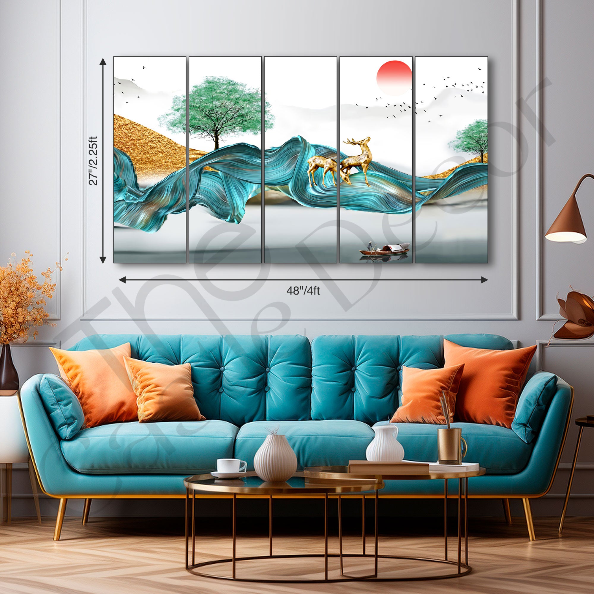 Golden Deer Painting with frame Big Size Wall Art for living room,Bedroom,Drawing room,Hotels