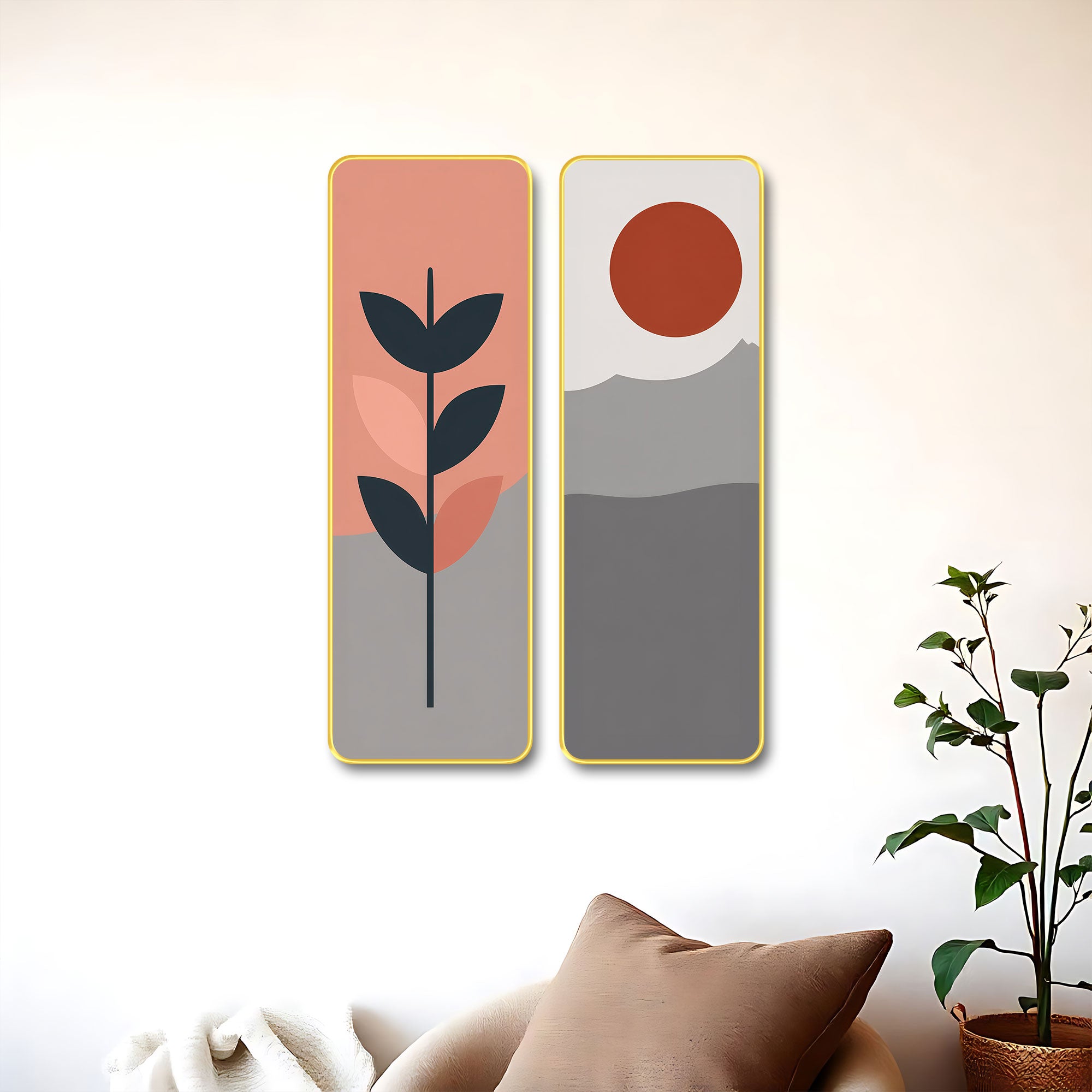 The Castle Decor Modern Home Decor Wall Art Set of 2 | Boho Minimalist Botanical Painting | Luxury Neutral Artwork for Bedroom