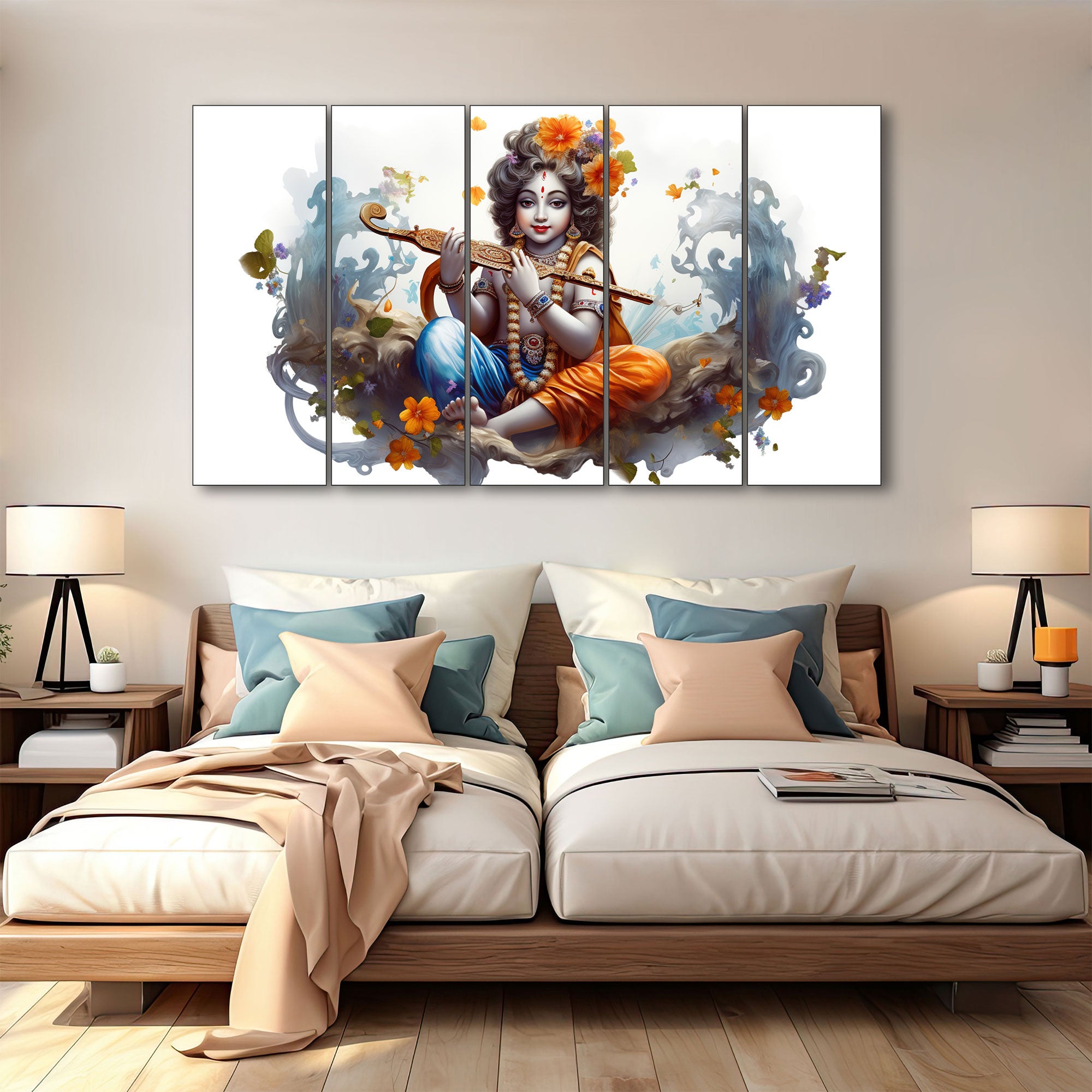 Krishna Ji Painting with frame Big Size Wall Art for living room,Bedroom,Drawing room,Hotels 27x48"