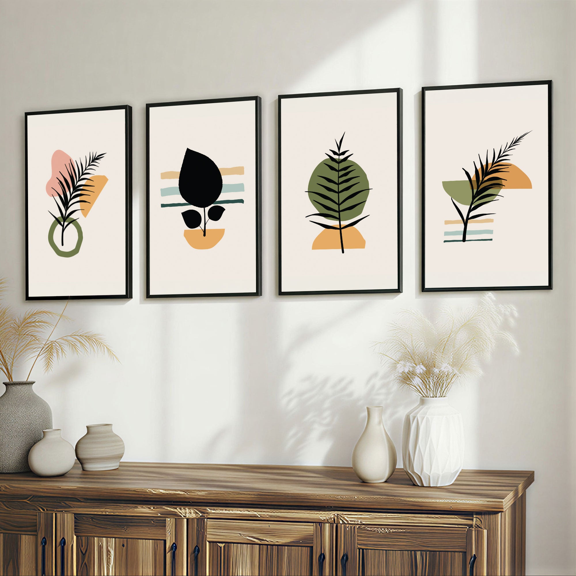 The Castle Decor Boho Wall Art for Living Room Big Size | Framed Abstract Botanical Paintings for Living Room & Bedroom | Modern Home Decoration & Perfect Gifting Option | Set of 4 (11×17 Inch Each)3
